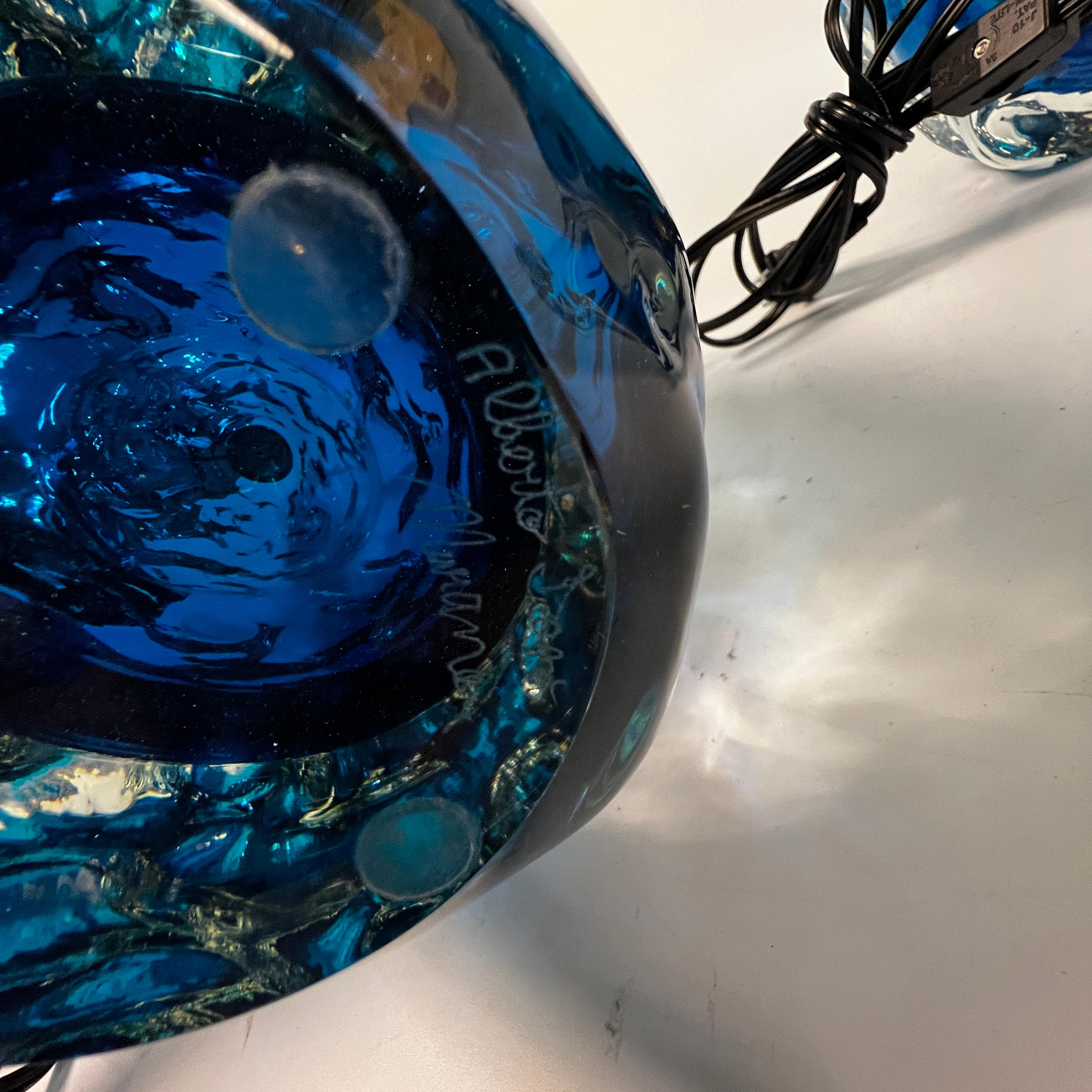 Pair Alberto Dona Blue Murano Glass Table Lamps 8