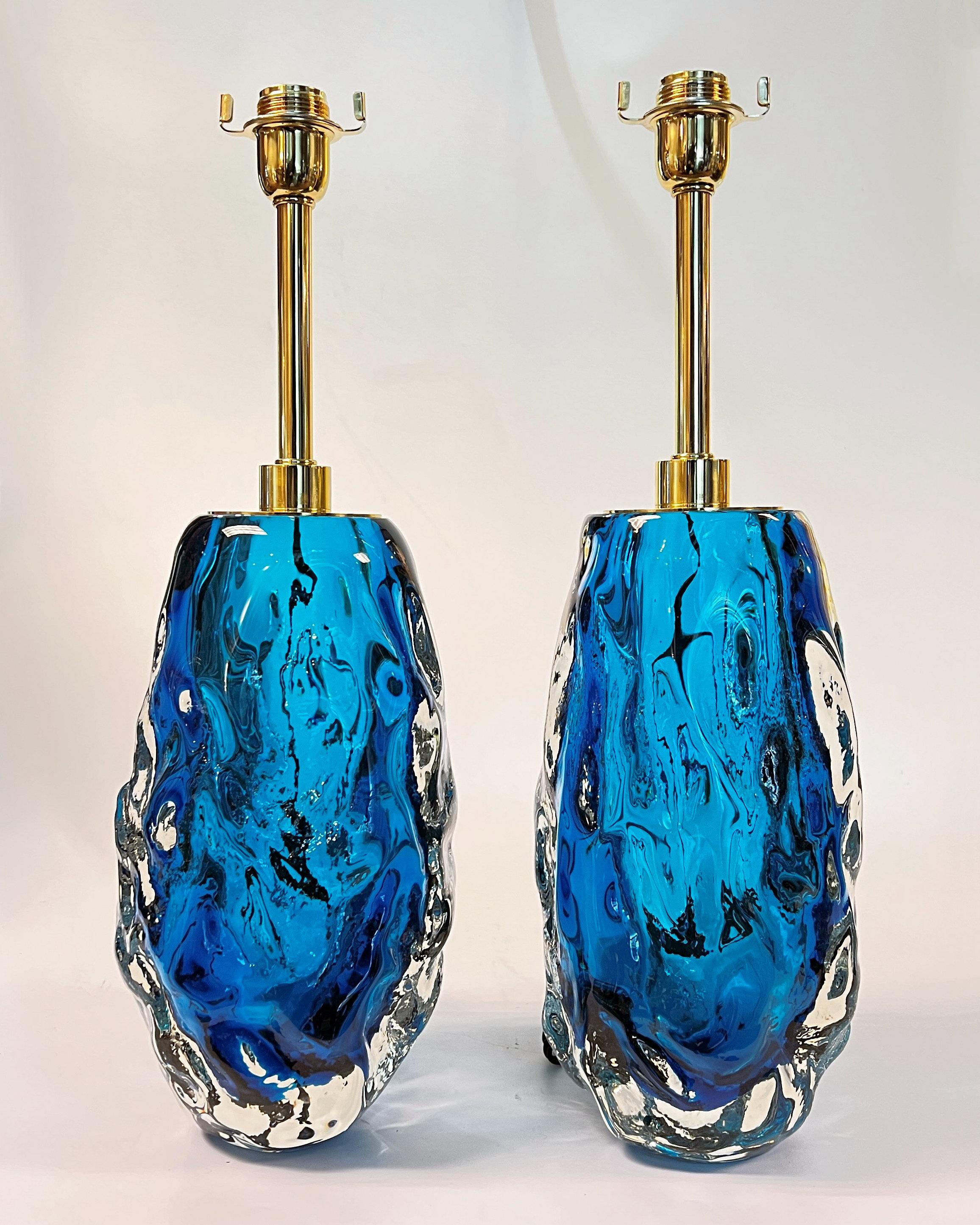 Modern Pair Alberto Dona Blue Murano Glass Table Lamps