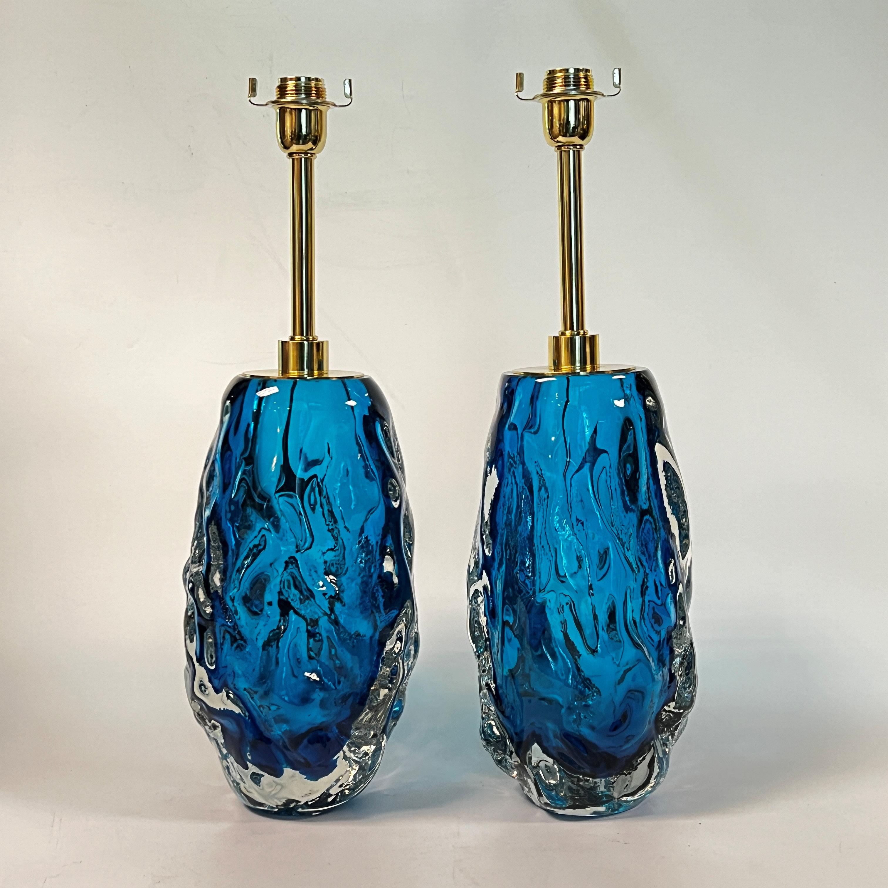 Italian Pair Alberto Dona Blue Murano Glass Table Lamps