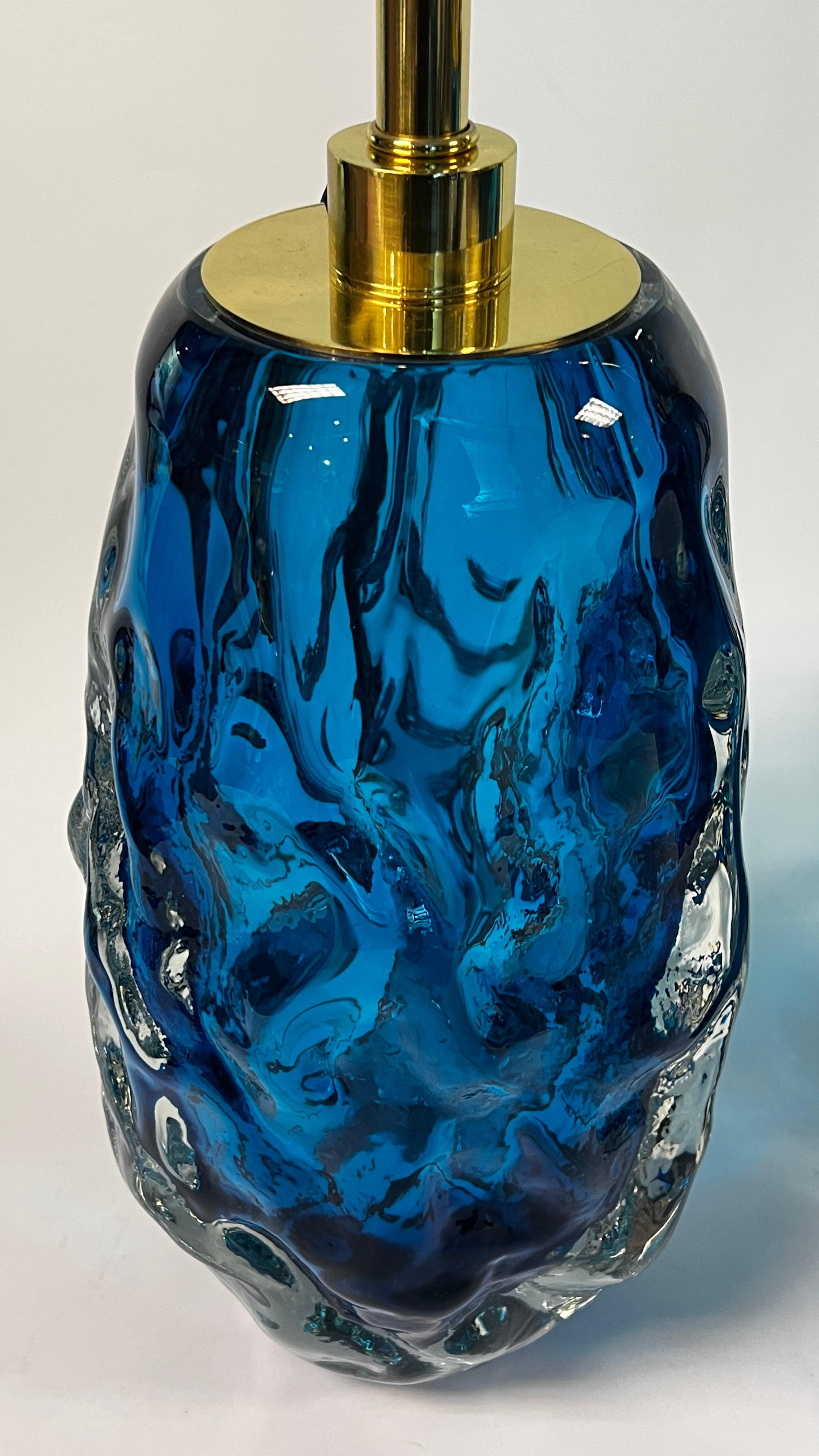 Pair Alberto Dona Blue Murano Glass Table Lamps In Excellent Condition In New York, US