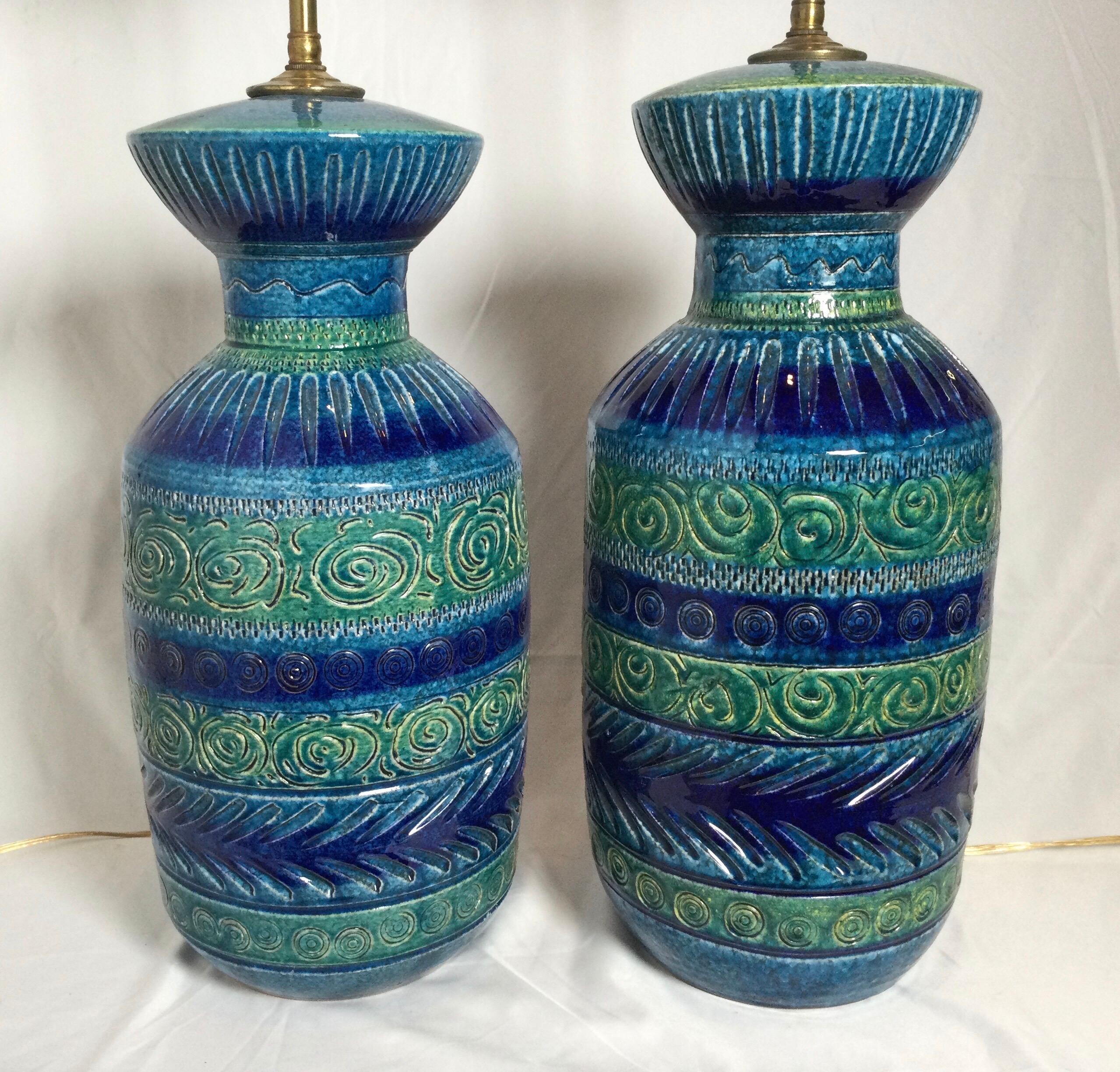 Mid-Century moderno Coppia di lampade in ceramica del Medioevo Aldo Londi Bitossi in vendita