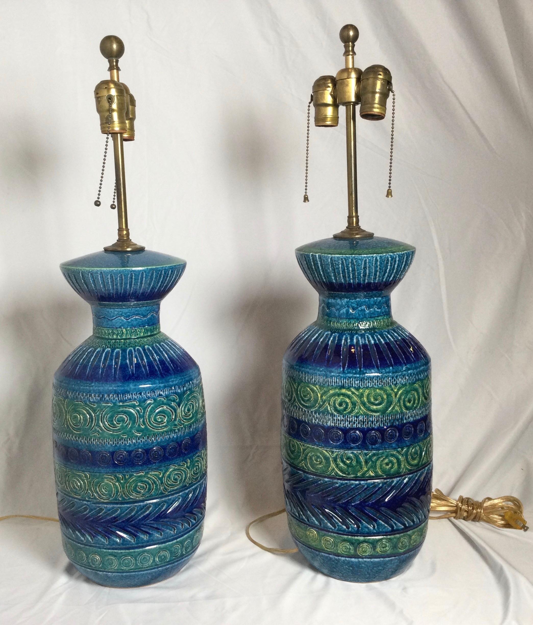 Italian Pair of Aldo Londi Bitossi Midcentury Ceramic Lamps For Sale
