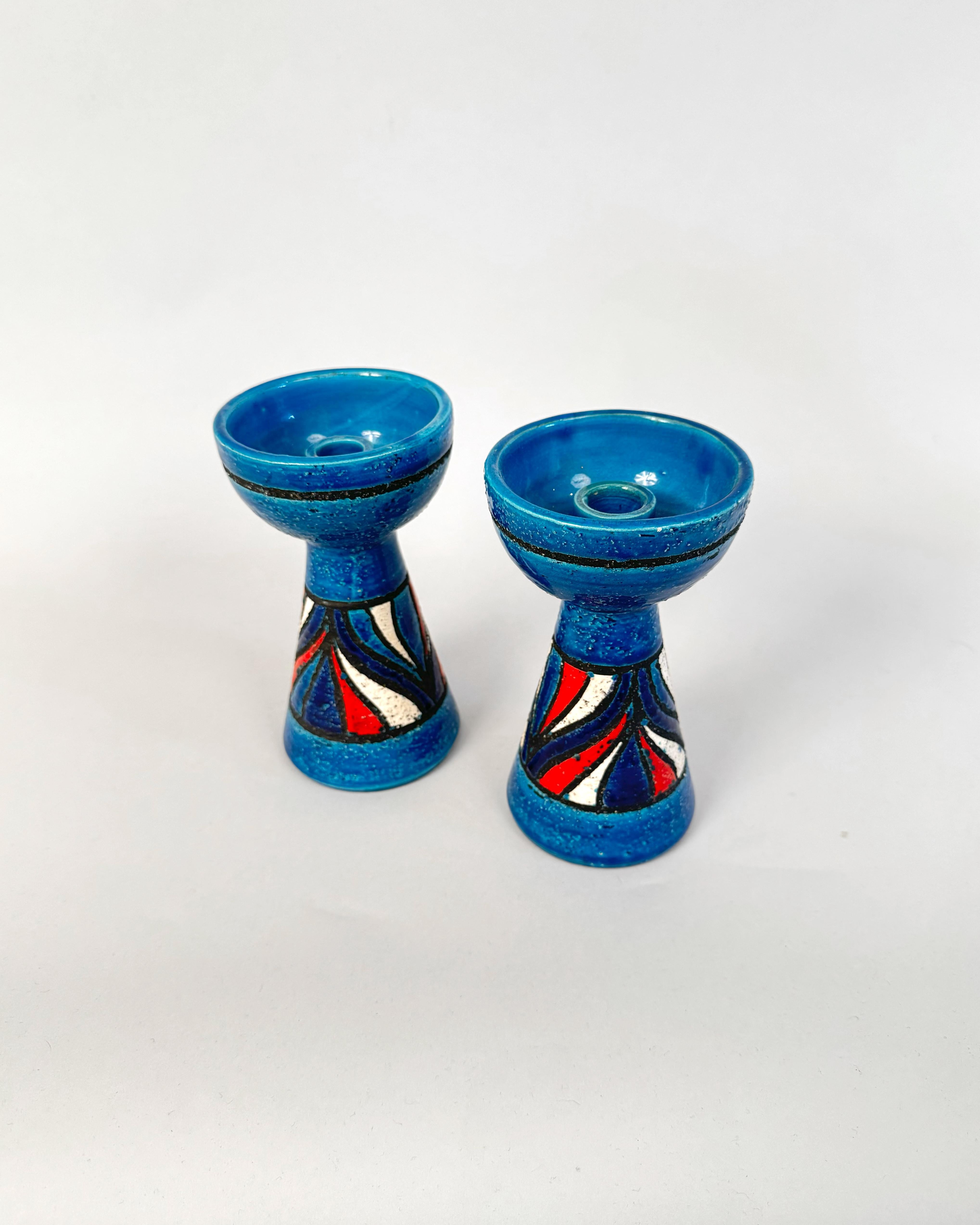 A stunning pair of Bitossi vintage ceramic candlestick holders.  This popular and rare 