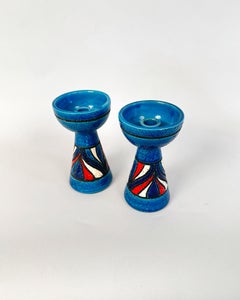 Pair Aldo Londi Bitossi Mid Century Onion Decor Ceramic Candlestick Holders