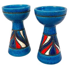 Pair Aldo Londi Bitossi Mid Century Onion Decor Ceramic Candlestick Holders