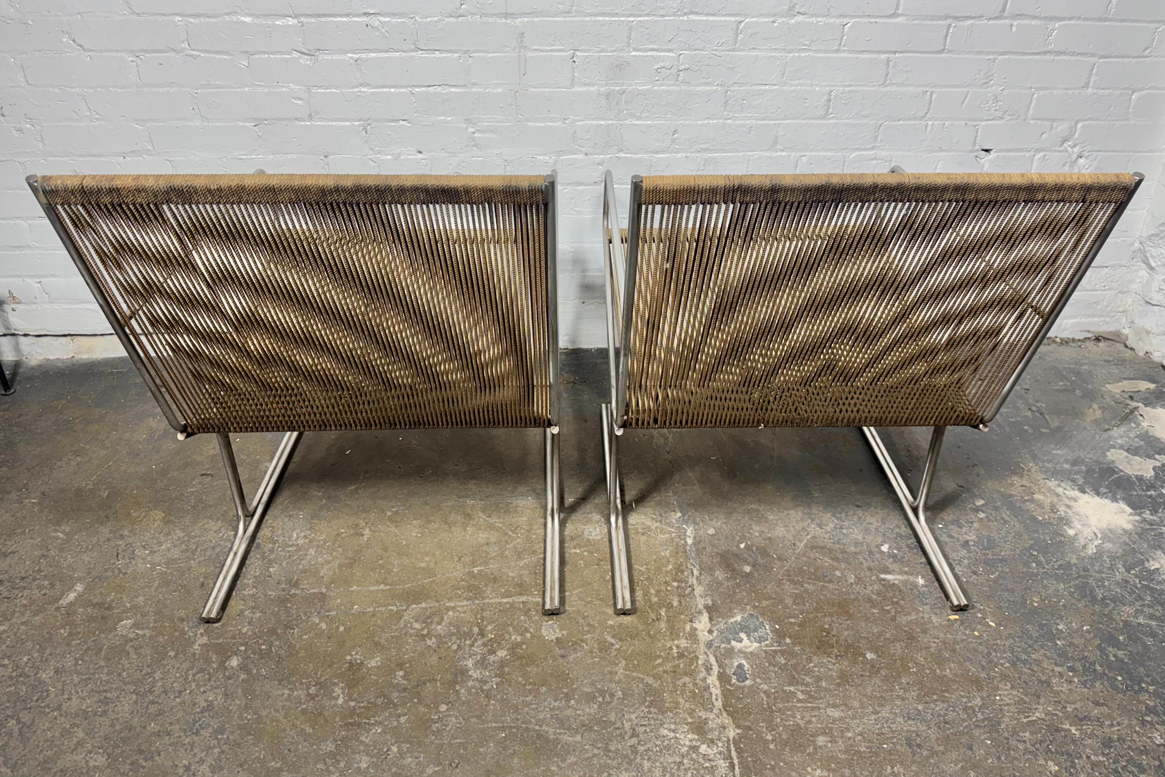 Pair Allan Gould All Original Low String Arm Chairs / architectual modernist For Sale 4