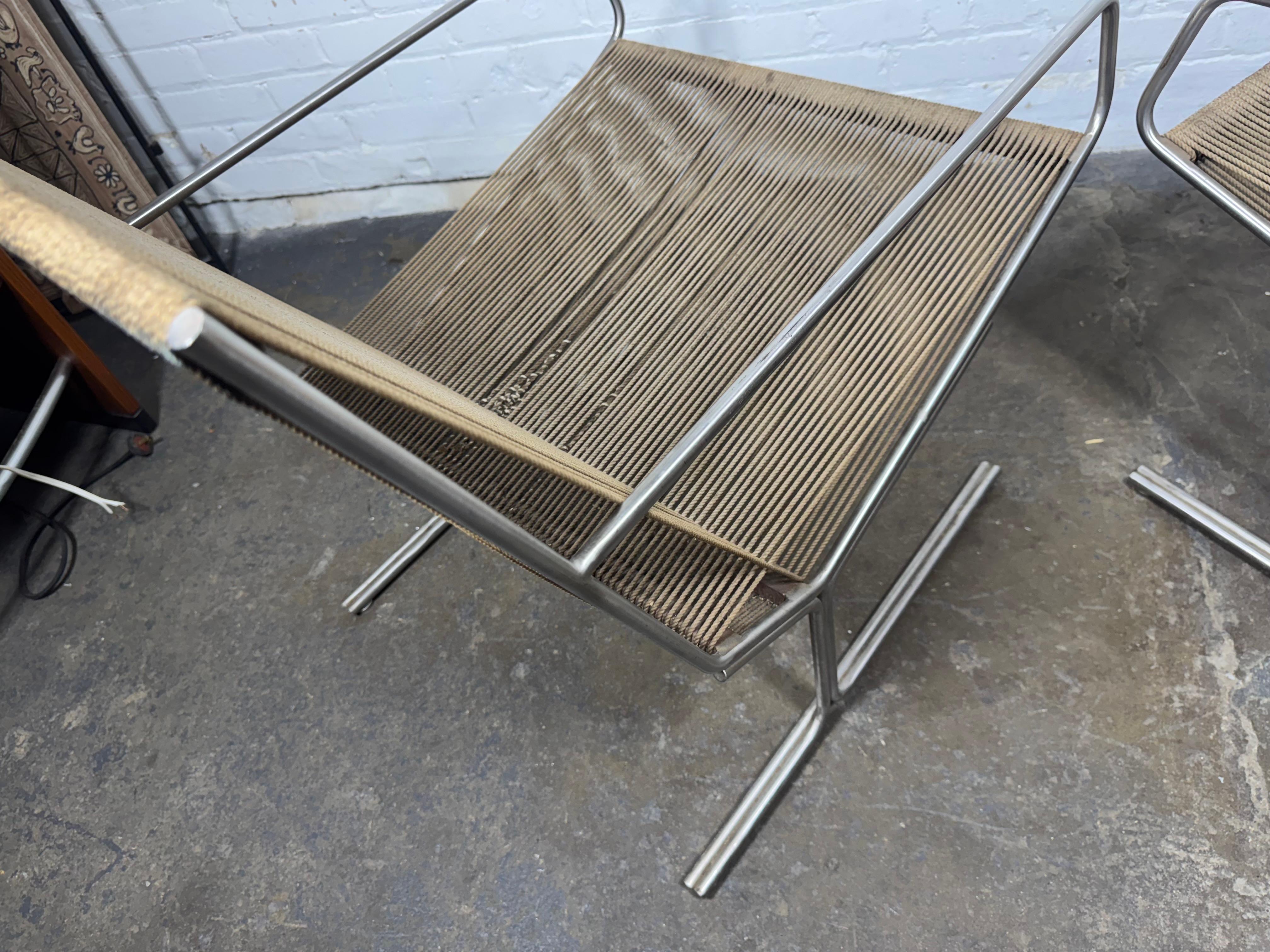 Pair Allan Gould All Original Low String Arm Chairs / architectual modernist For Sale 5