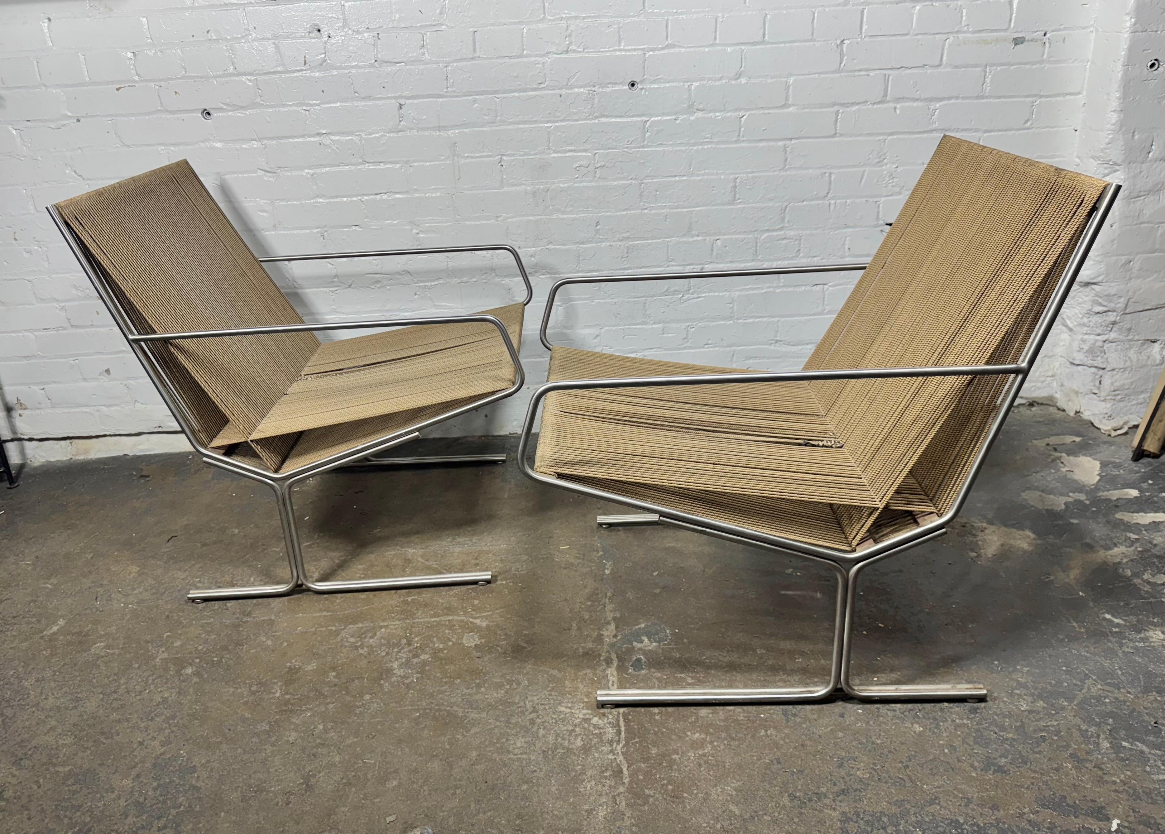 Pair Allan Gould All Original Low String Arm Chairs / architectual modernist For Sale 6