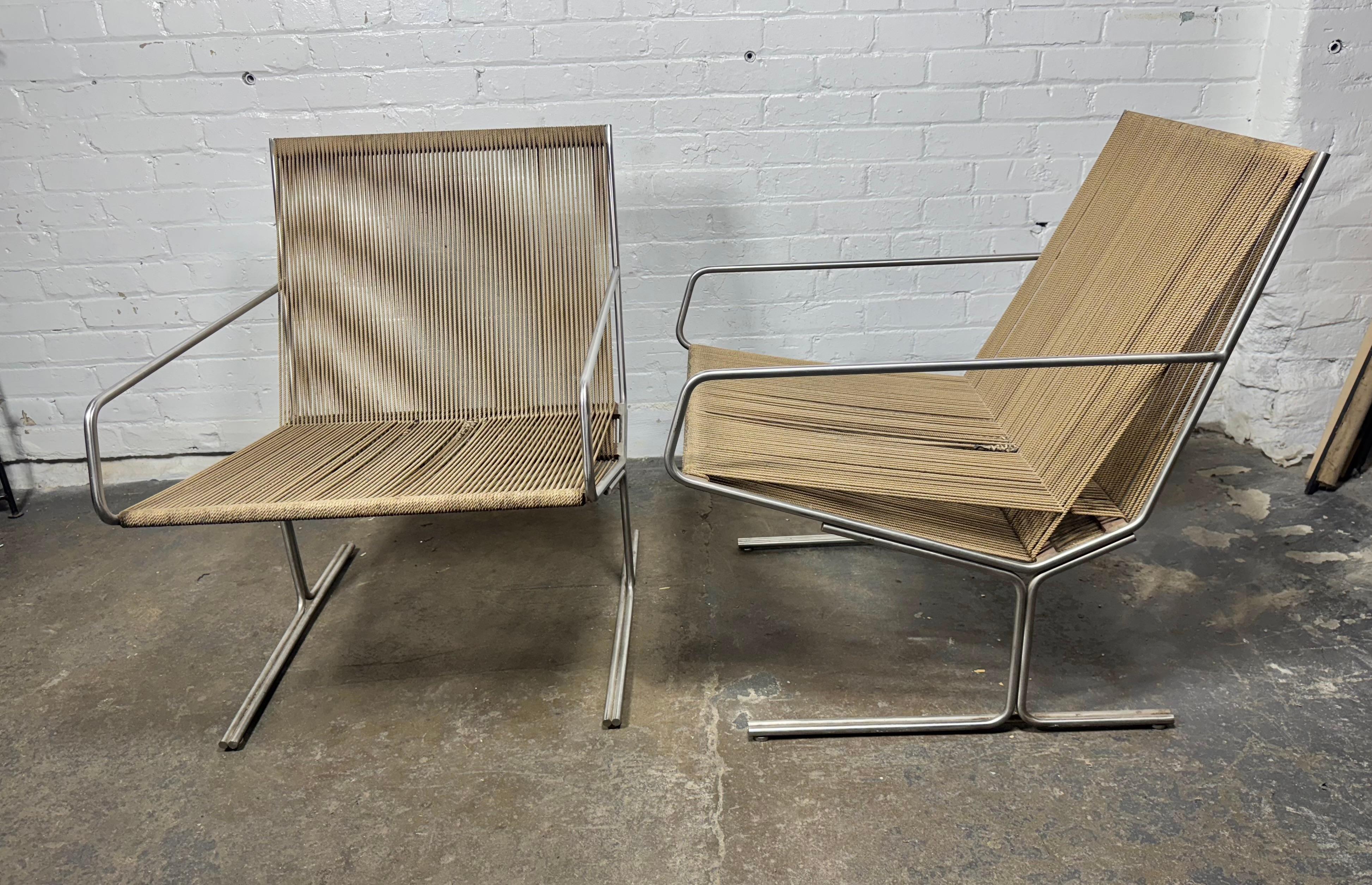 Pair Allan Gould All Original Low String Arm Chairs / architectual modernist For Sale 7