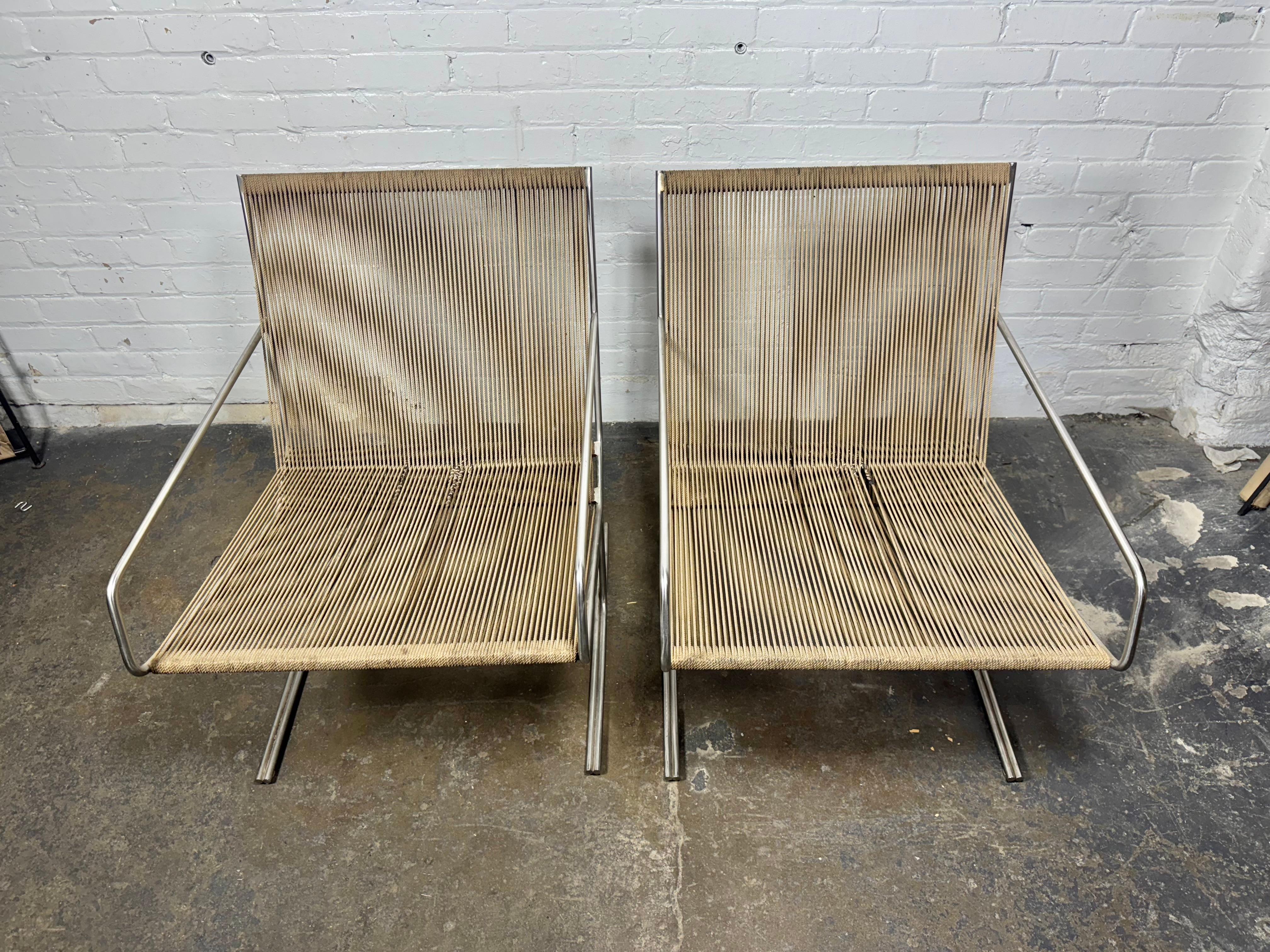 Pair Allan Gould All Original Low String Arm Chairs / architectual modernist For Sale 8
