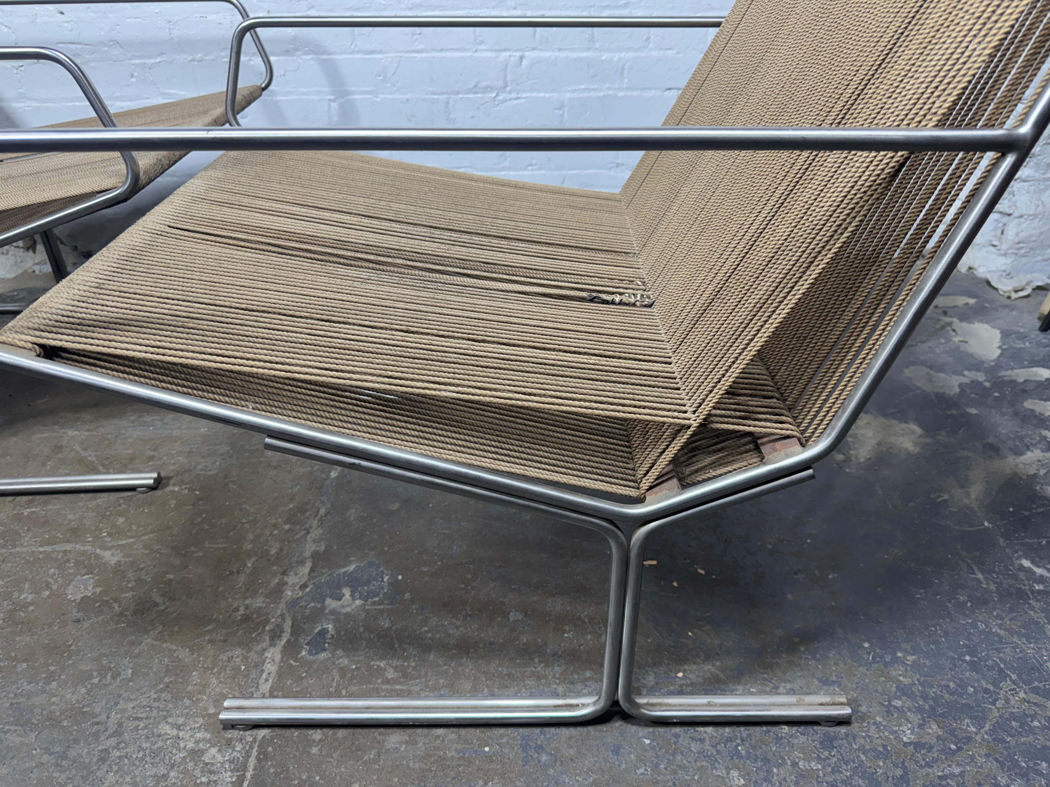 American Pair Allan Gould All Original Low String Arm Chairs / architectual modernist For Sale