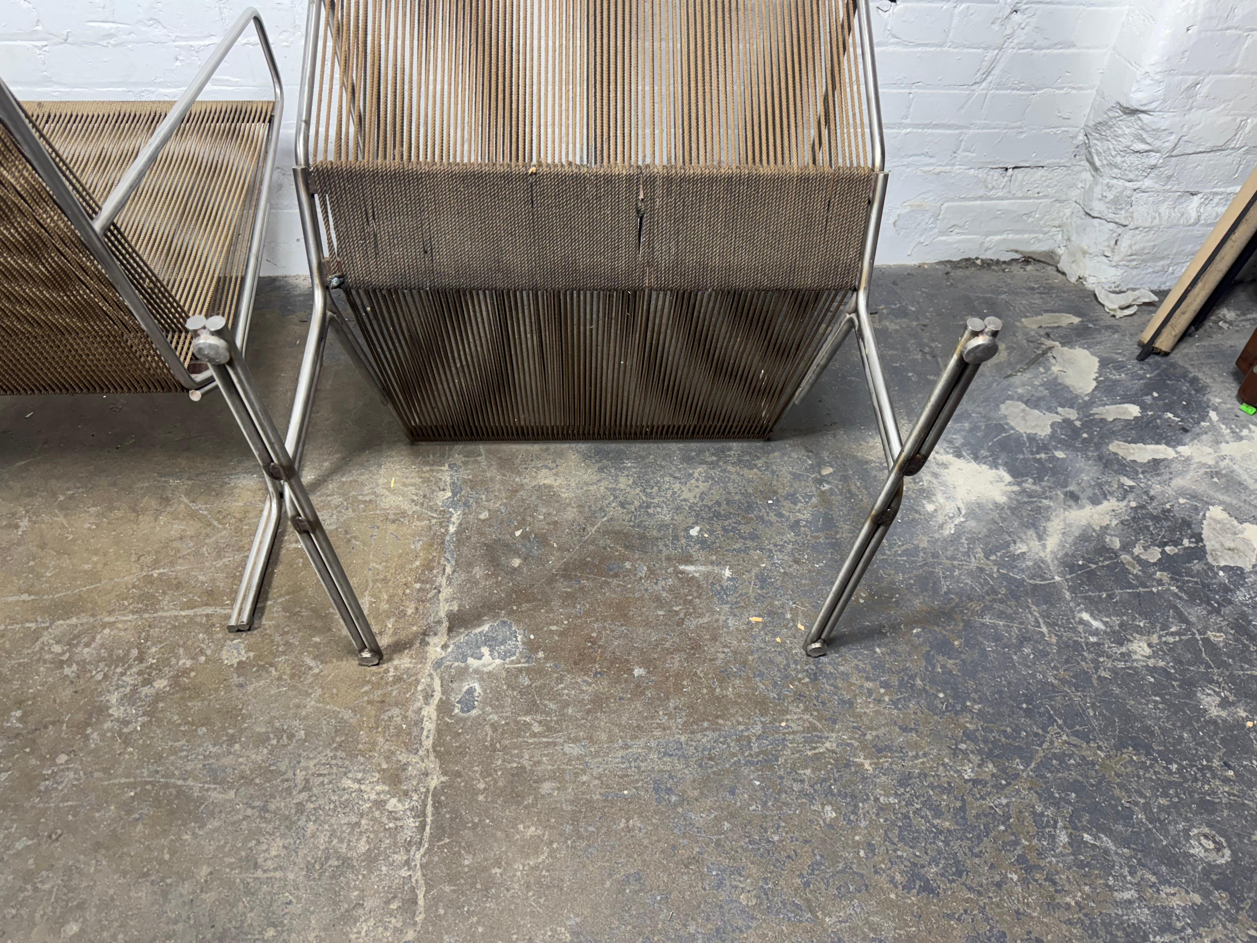 Pair Allan Gould All Original Low String Arm Chairs / architectual modernist For Sale 1