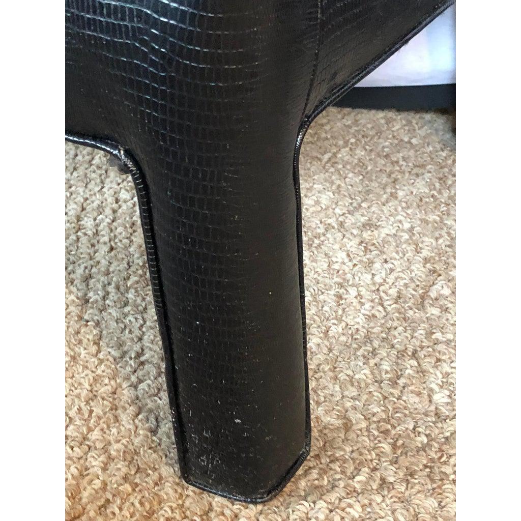 Alligator or Crocodile Faux Black Leather Cushioned Foot Stools or Benches, Pair In Good Condition In Plainview, NY