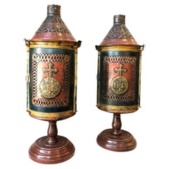 Pair Altar Candle Holders Lanterns Table Lamps Decorative Lights Rustic Objects