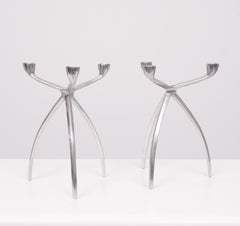 pair Aluminum 3 arms  Spider Candle sticks  De Bijenkorf  1970s
