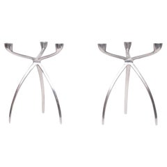 paire Aluminium 3 bras  Bâtons de bougie en forme d'araignée  Le Bijenkorf  1970s