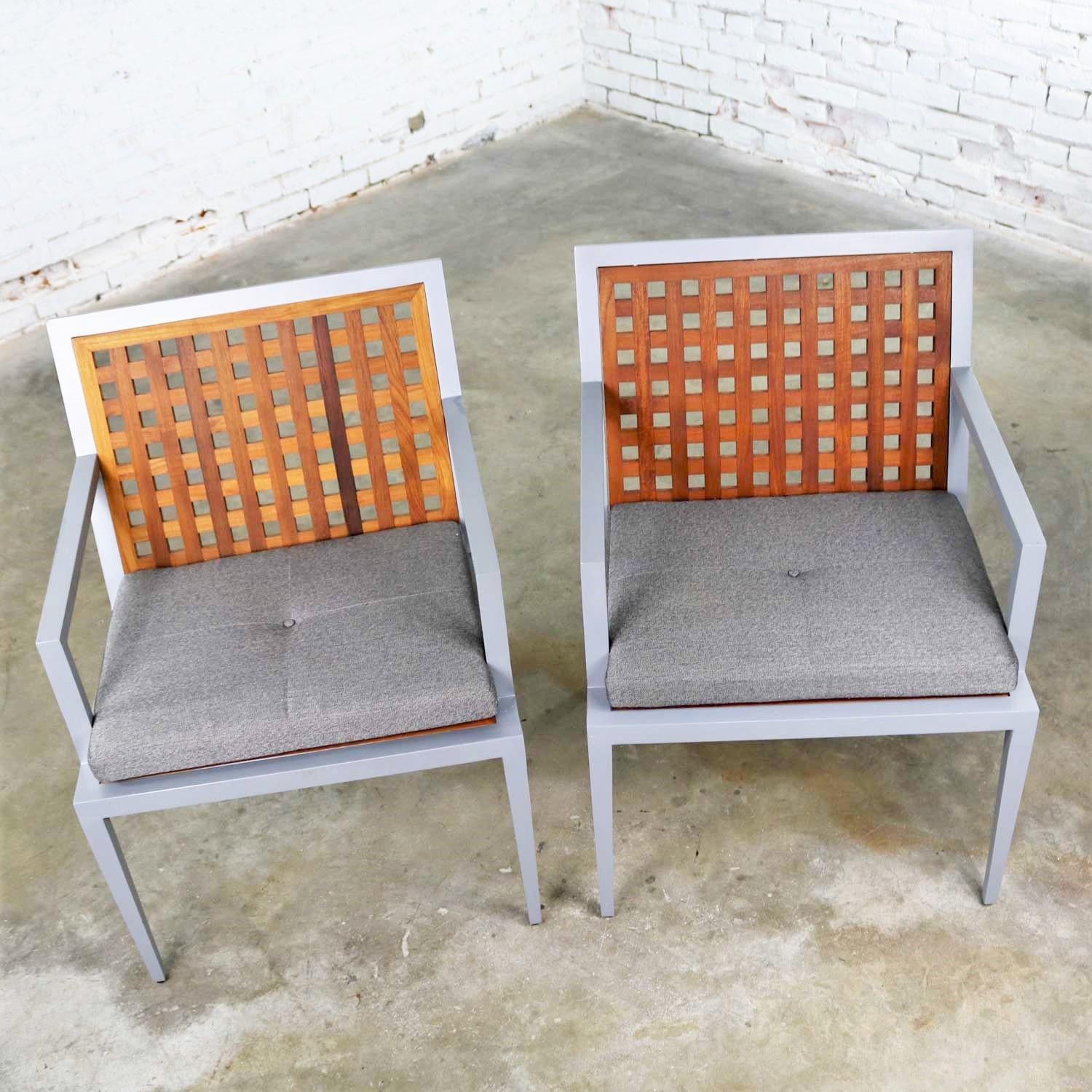 Modern Aluminum and Teak Archetype Patio Chairs by Michael Vanderbyl for McGuire, Pair
