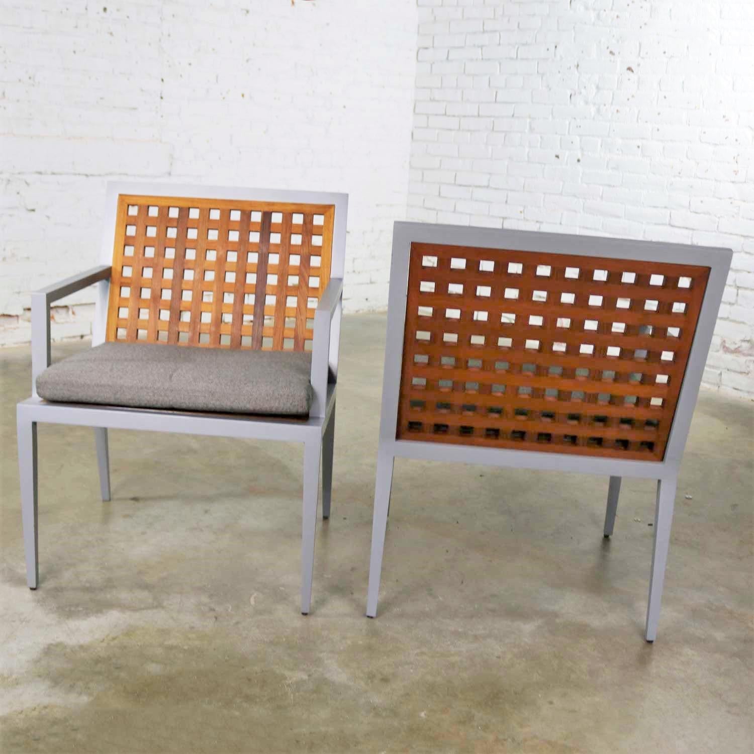 American Aluminum and Teak Archetype Patio Chairs by Michael Vanderbyl for McGuire, Pair