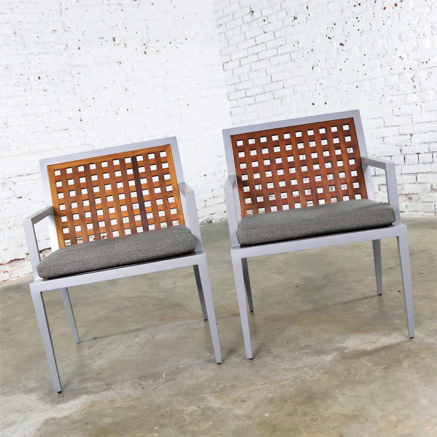Powder-Coated Aluminum and Teak Archetype Patio Chairs by Michael Vanderbyl for McGuire, Pair