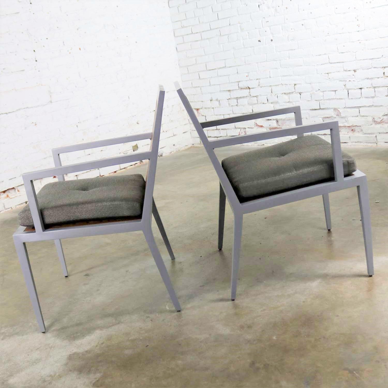 Aluminum and Teak Archetype Patio Chairs by Michael Vanderbyl for McGuire, Pair In Good Condition In Topeka, KS