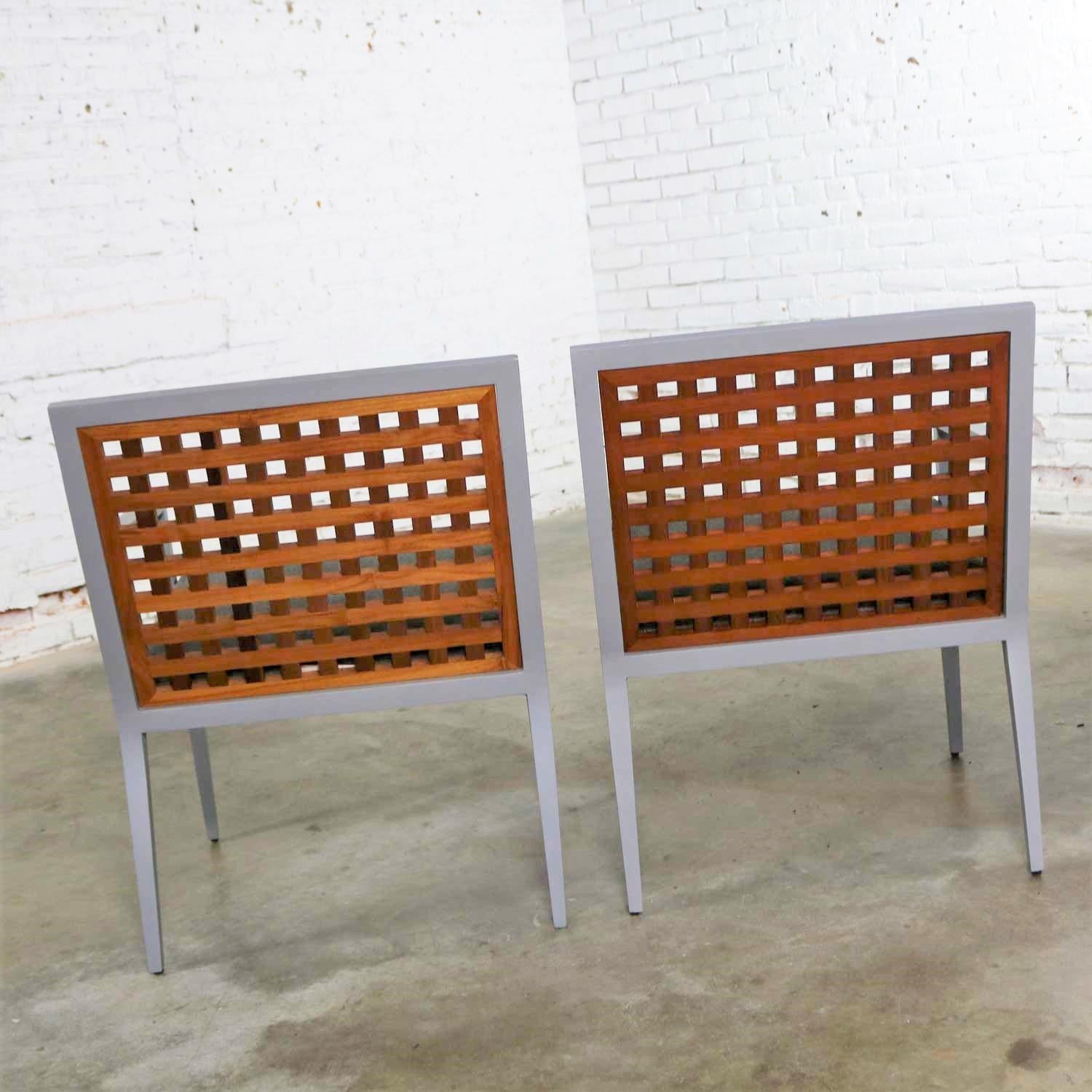 Contemporary Aluminum and Teak Archetype Patio Chairs by Michael Vanderbyl for McGuire, Pair
