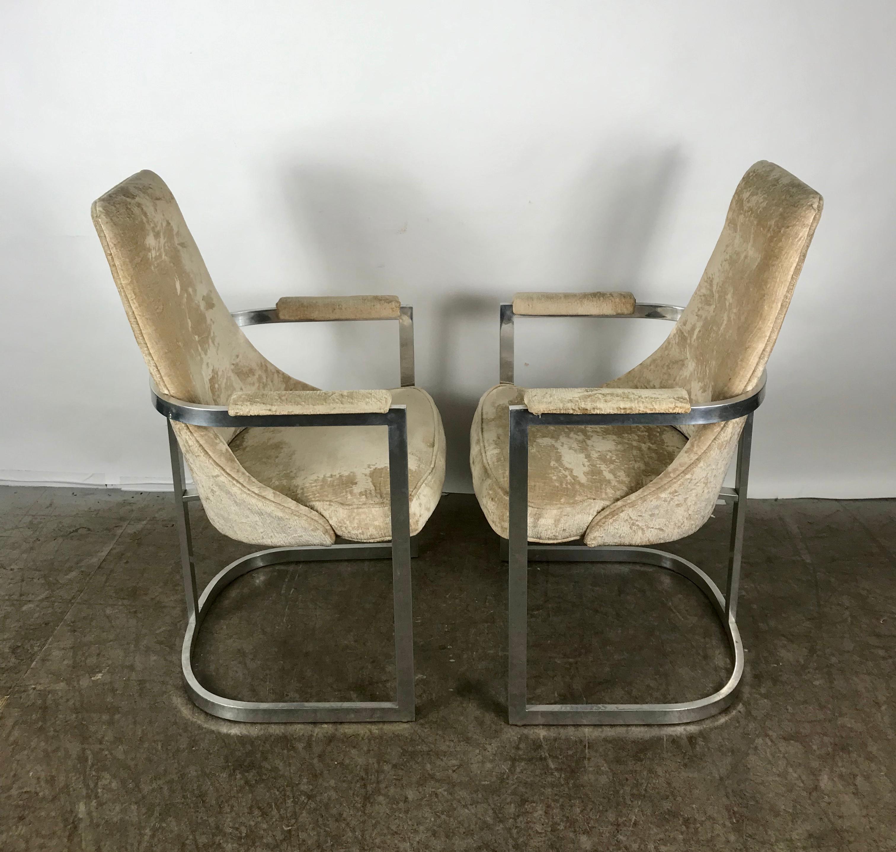 Mid-Century Modern Pair of Aluminum Frame Modernist Armchairs, Milo Baughman/Thayer Coggin For Sale