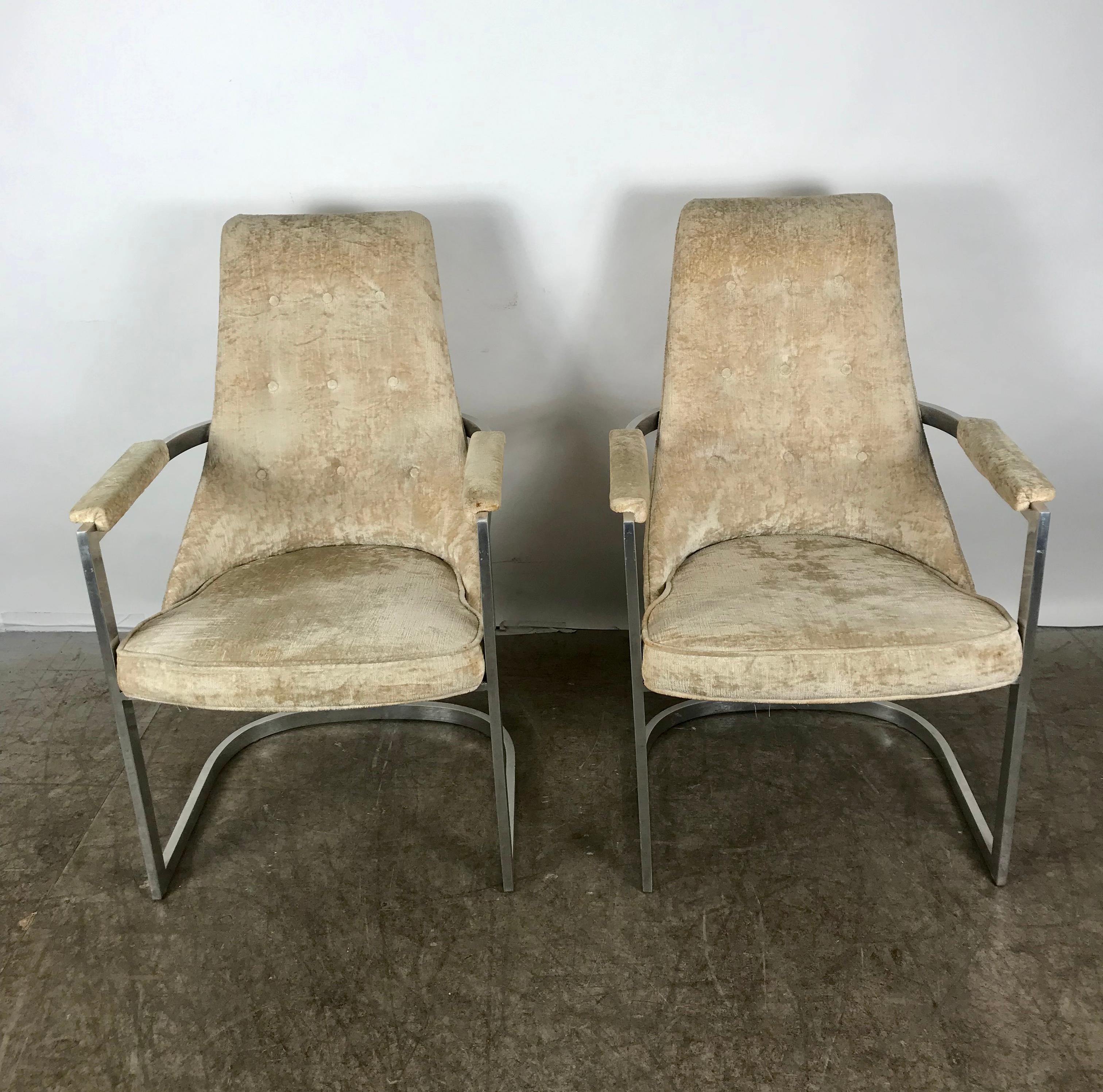 Aluminium Paire de fauteuils modernistes à structure en aluminium, Milo Baughman/Thayer Coggin en vente