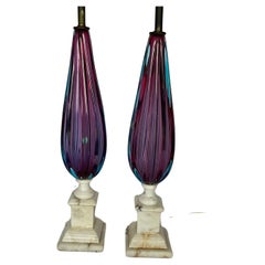 PAIR Amazing Sommerso Murano Art Glass and Marble lamps Seguso attributed 