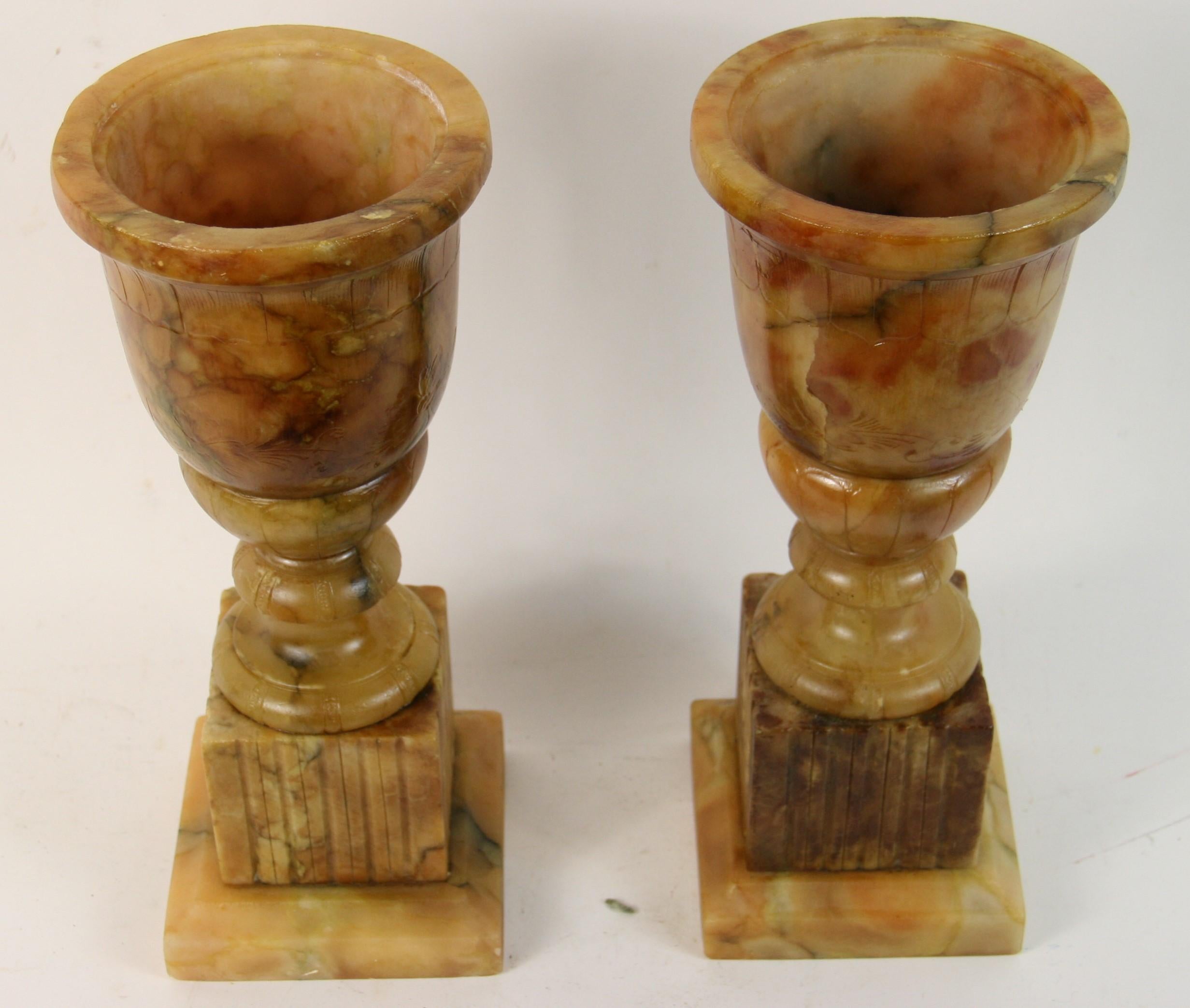 Pair of Amber Alabaster Urn Lamps, circa 1940s For Sale 4