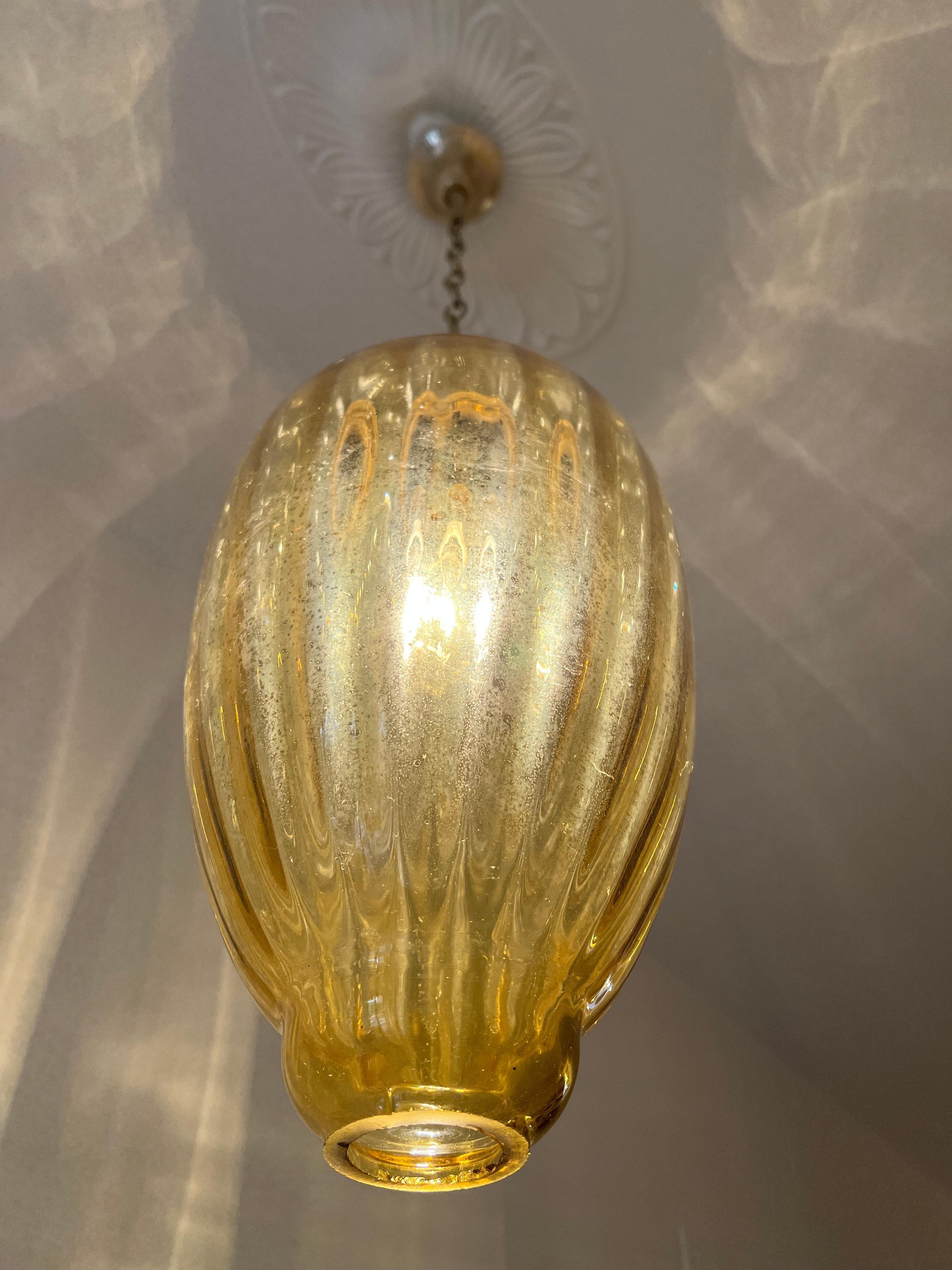 Italian Pair Amber Lantern Chandeliers, Murano