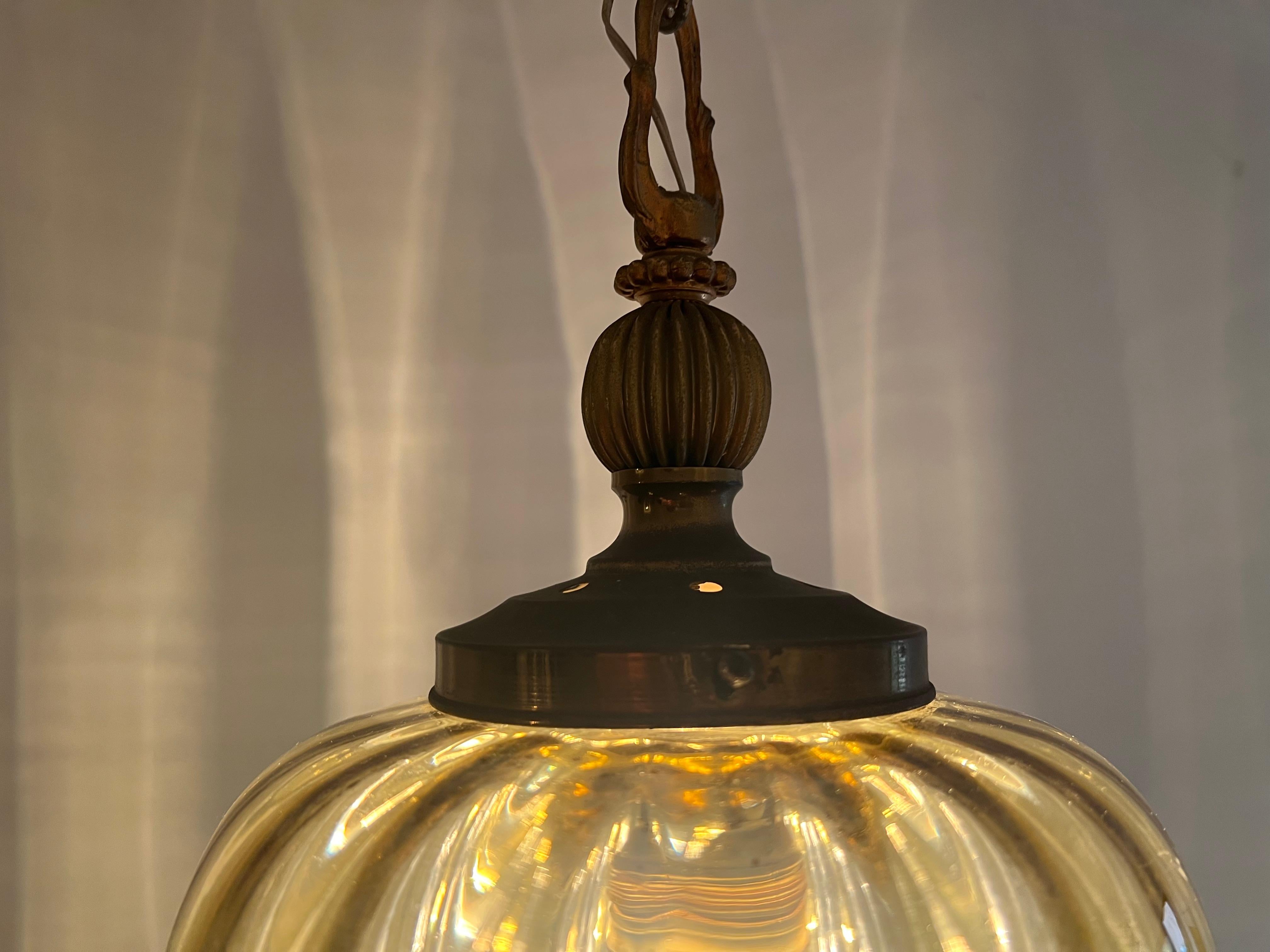 Pair Amber Lantern Chandeliers, Murano 3