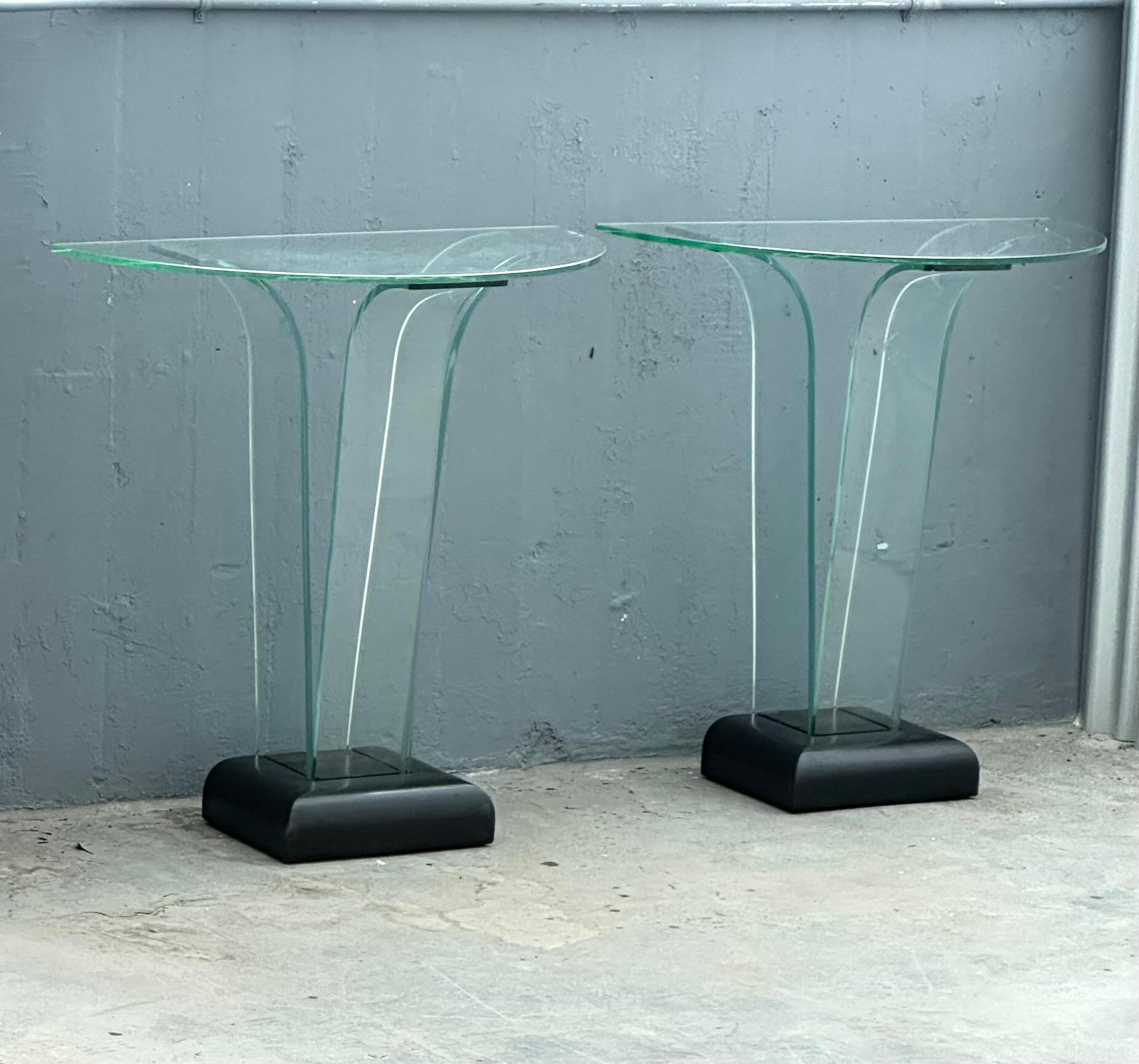Pair American Art Deco Curved Glass Console Tables by Ben Mildwoff For Sale 6