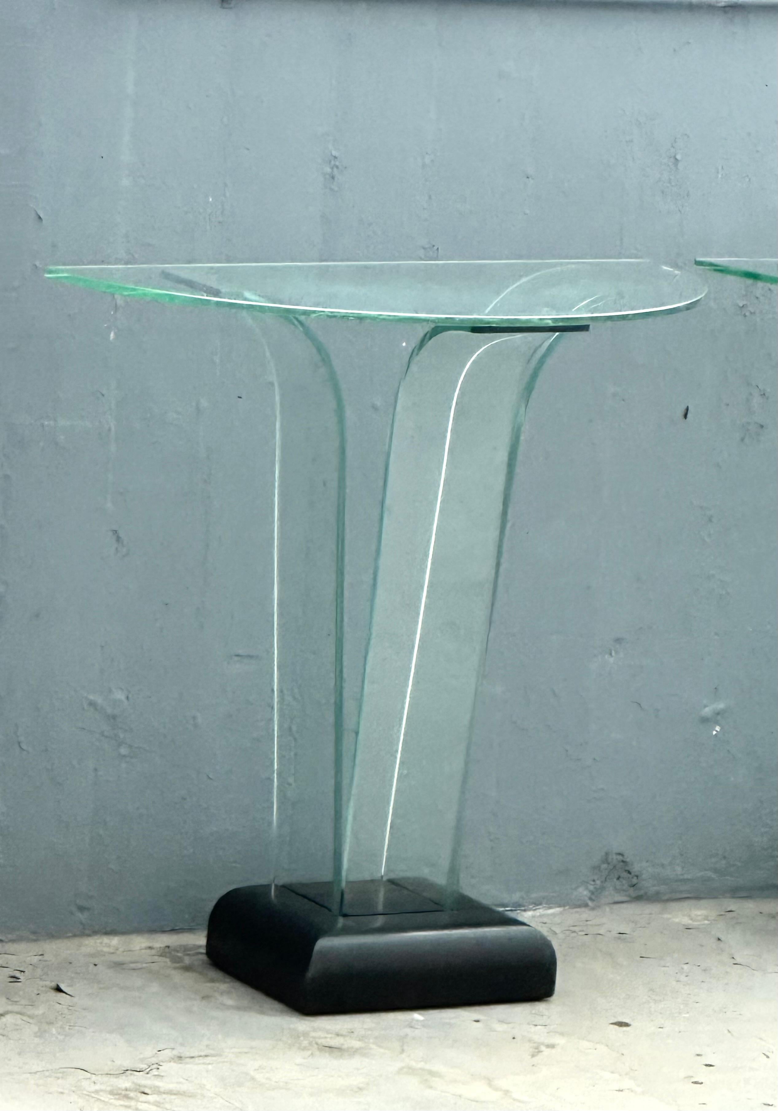 Pair American Art Deco Curved Glass Console Tables by Ben Mildwoff For Sale 7