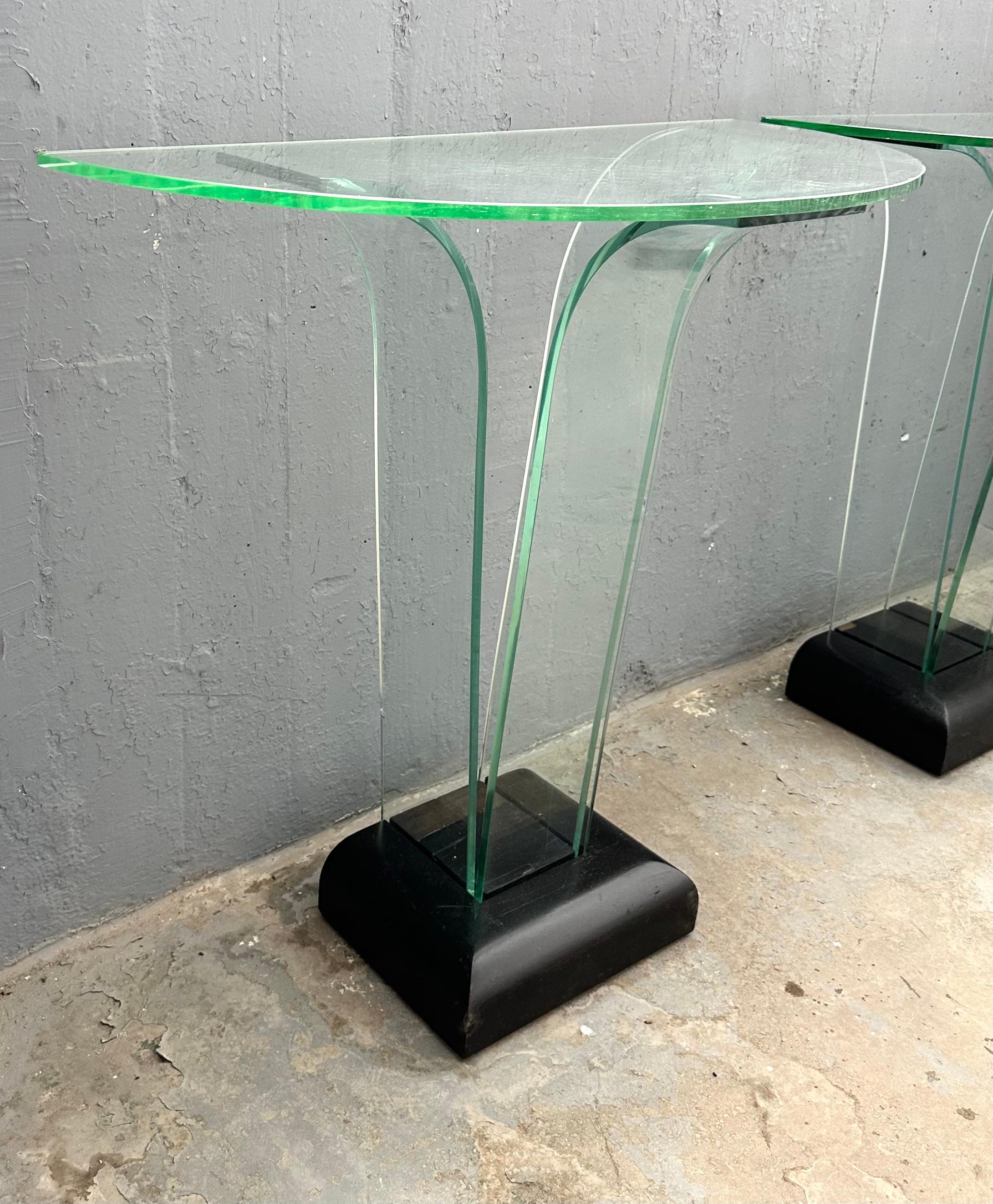 Pair American Art Deco Curved Glass Console Tables by Ben Mildwoff For Sale 8