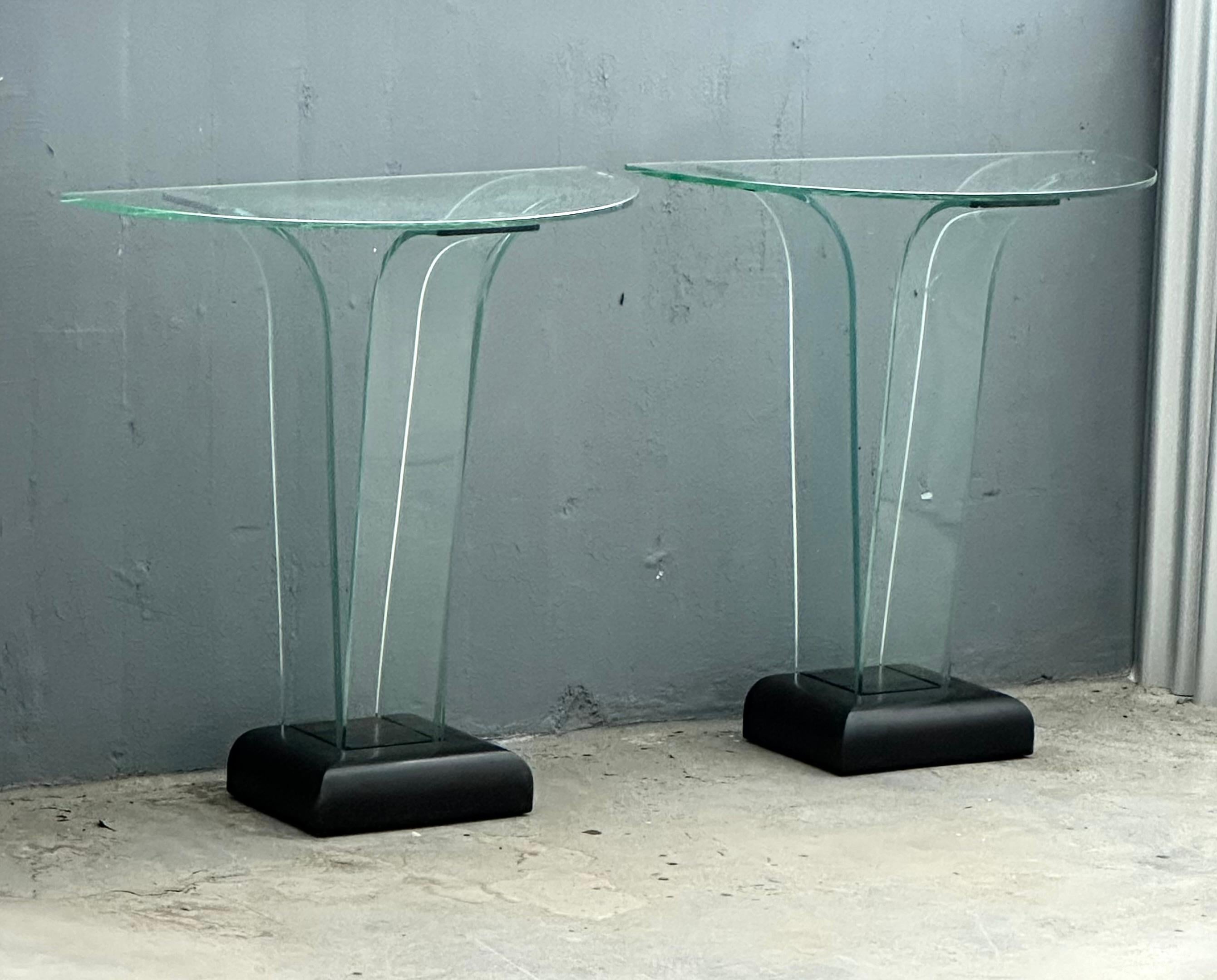 Pair American Art Deco Curved Glass Console Tables by Ben Mildwoff For Sale 4
