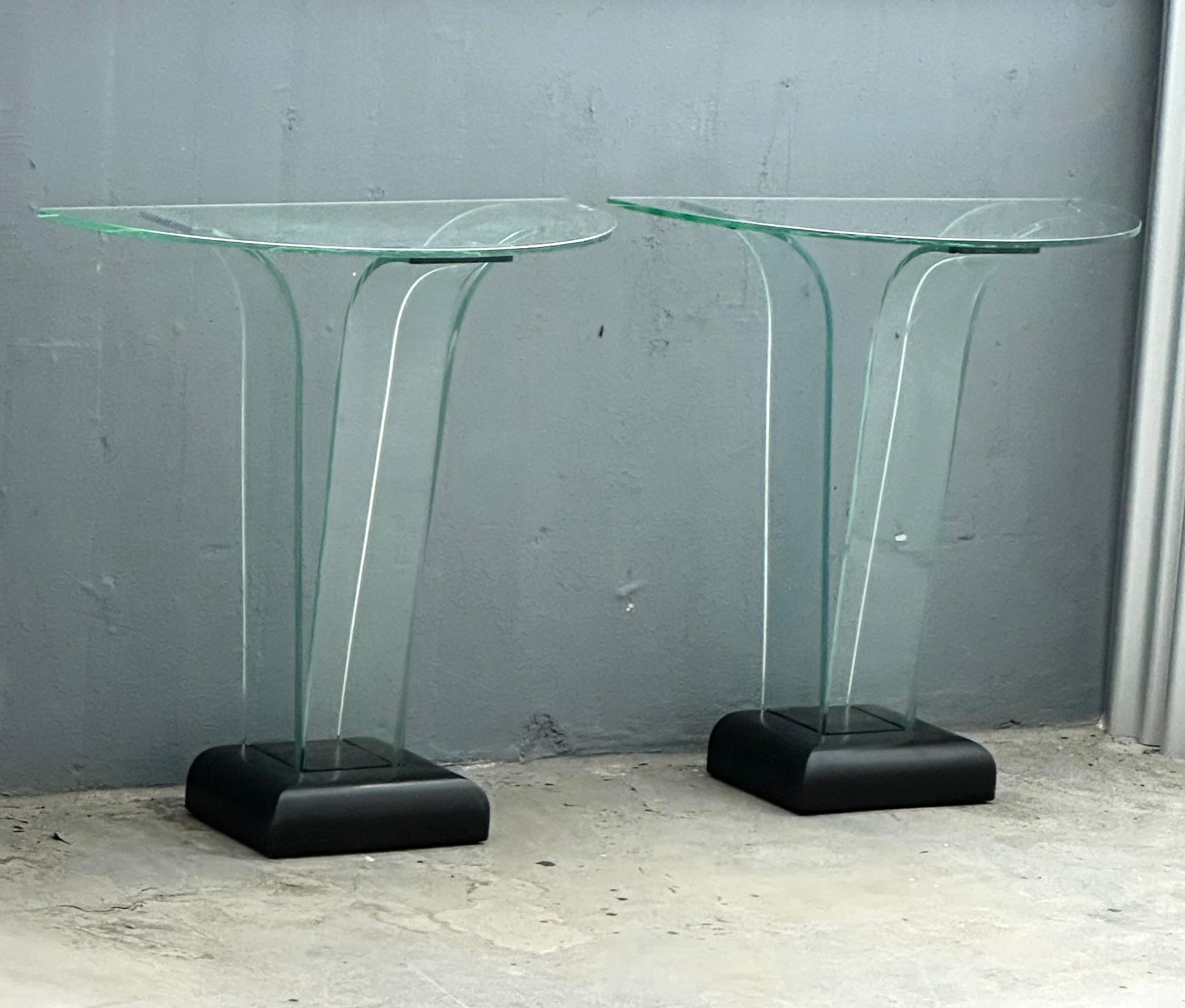 Pair American Art Deco Curved Glass Console Tables by Ben Mildwoff For Sale 5