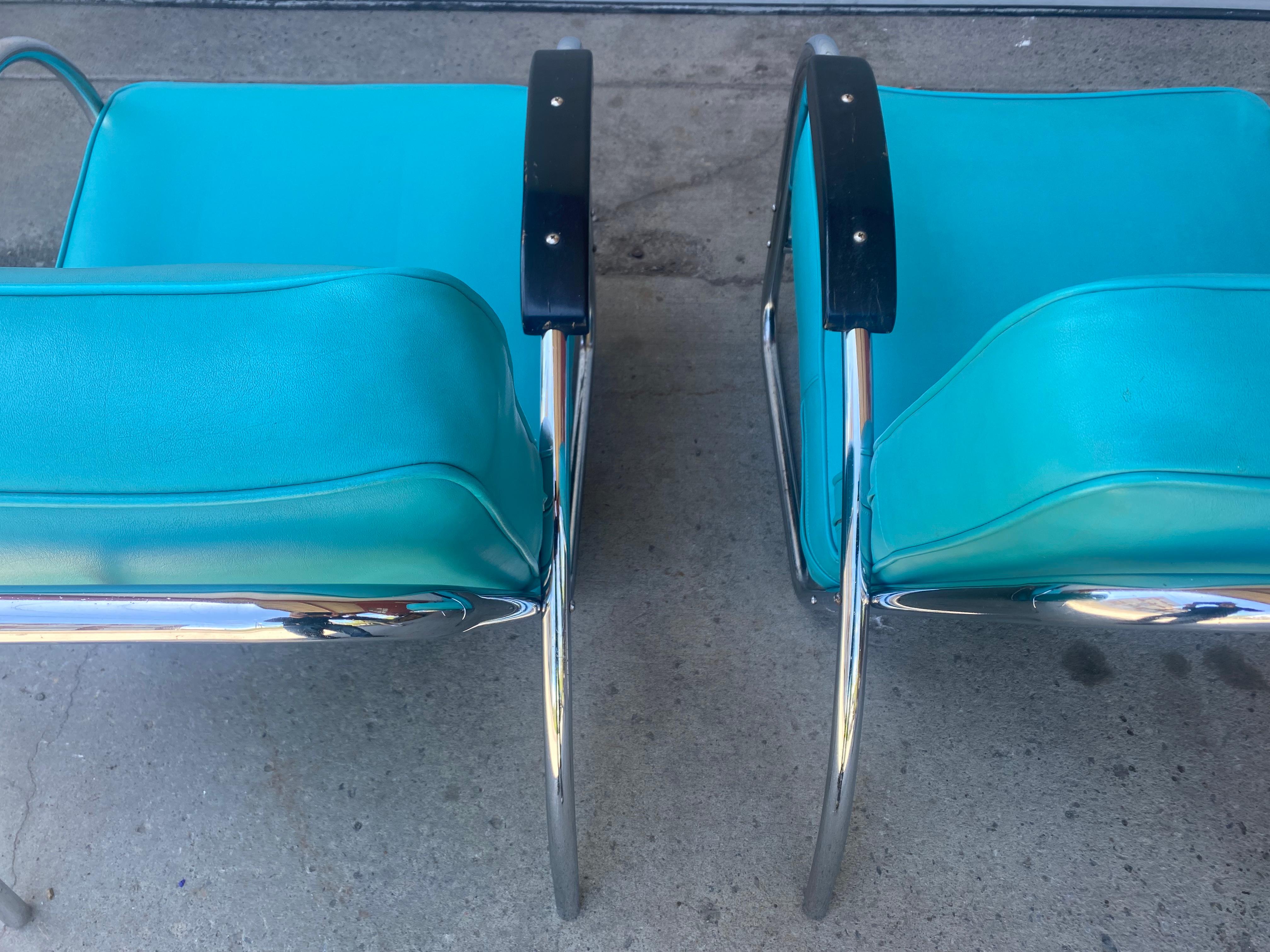 Mid-20th Century Pair American Art Deco / Streamline Chrome Lounge Chairs  by Royal Metal  For Sale