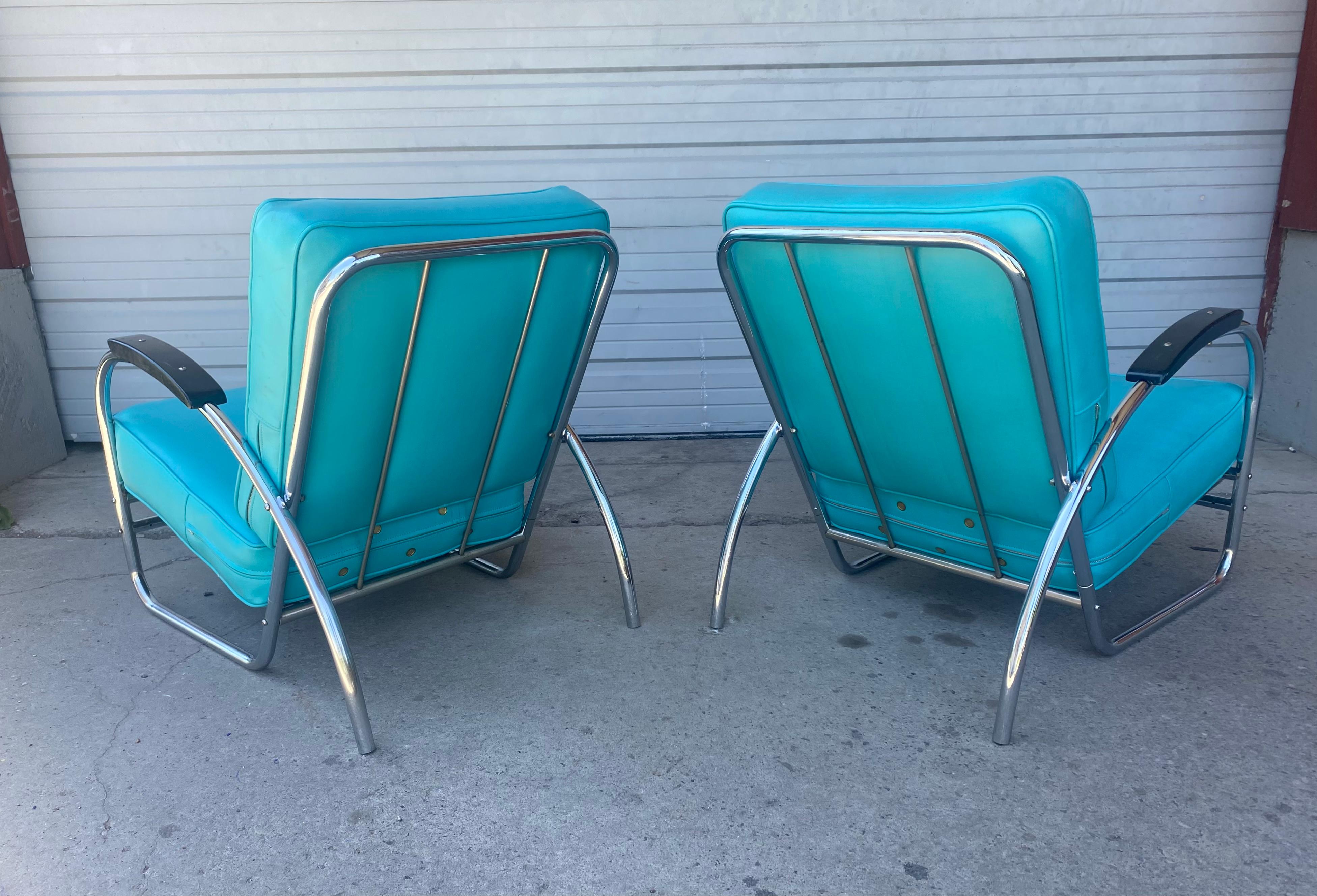 Mid-20th Century Pair American Art Deco / Streamline Chrome Lounge Chairs  by Royal Metal