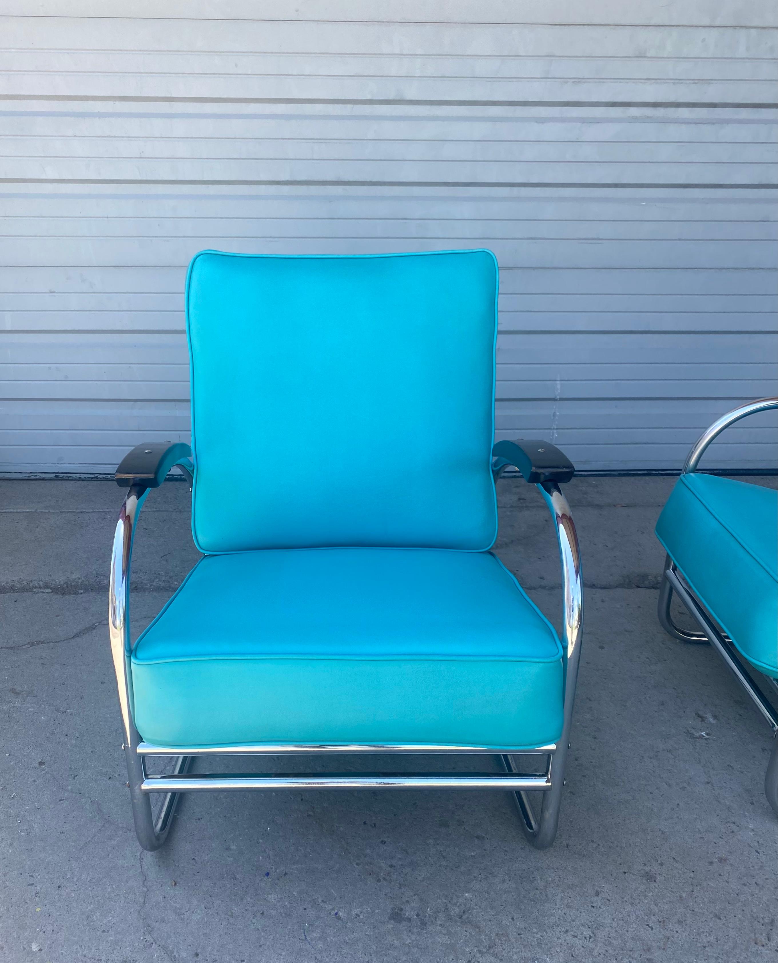 Pair American Art Deco / Streamline Chrome Lounge Chairs  by Royal Metal  For Sale 1