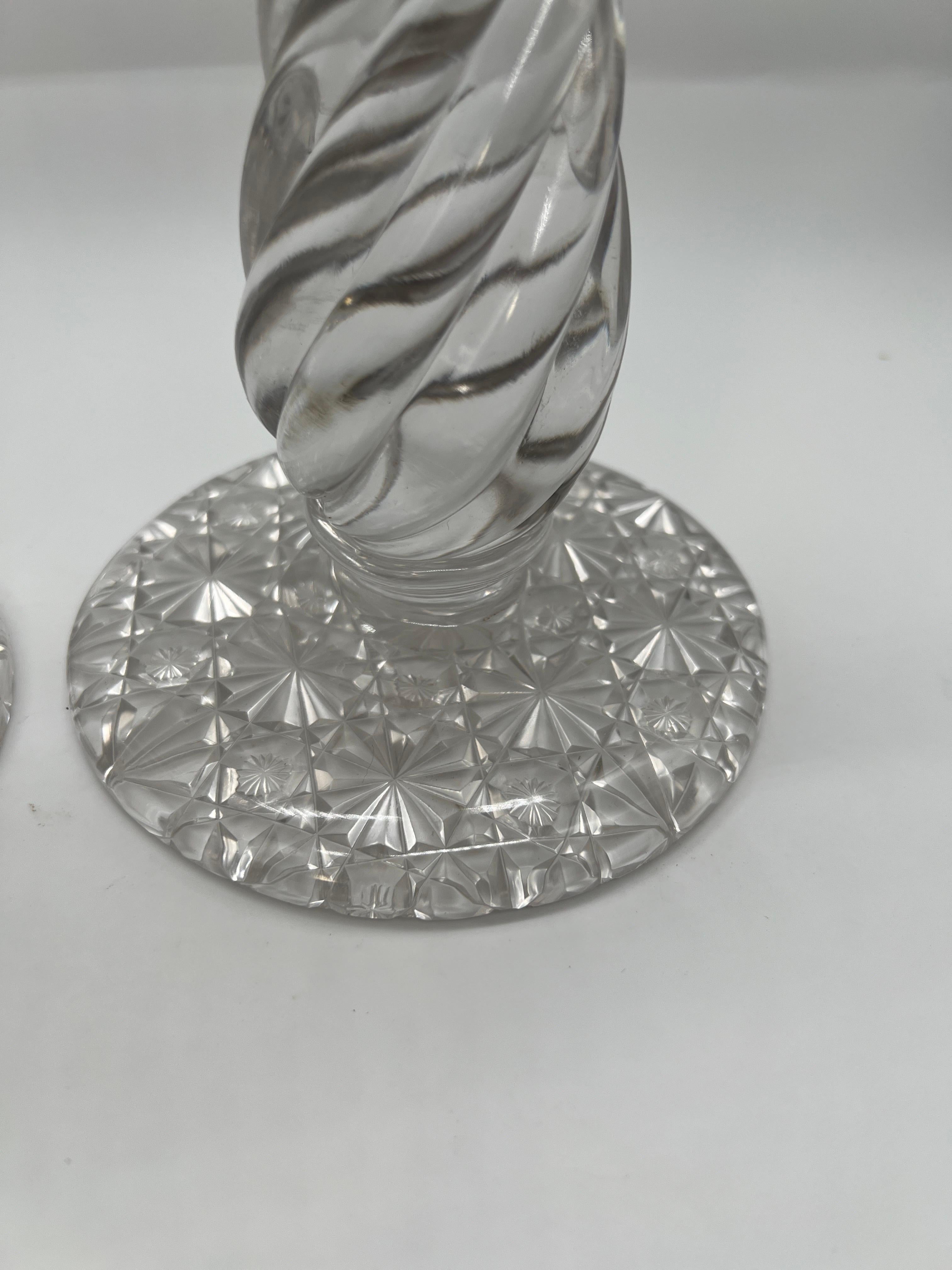 Pair, American Brilliant Period Cut Glass Russian & Swirl Pattern Candlesticks  For Sale 6
