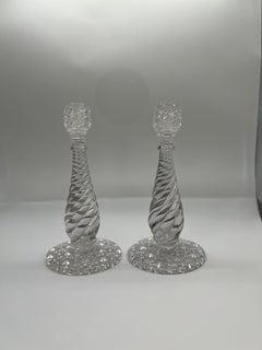 Pair, American Brilliant Period Cut Glass Russian & Swirl Pattern Candlesticks