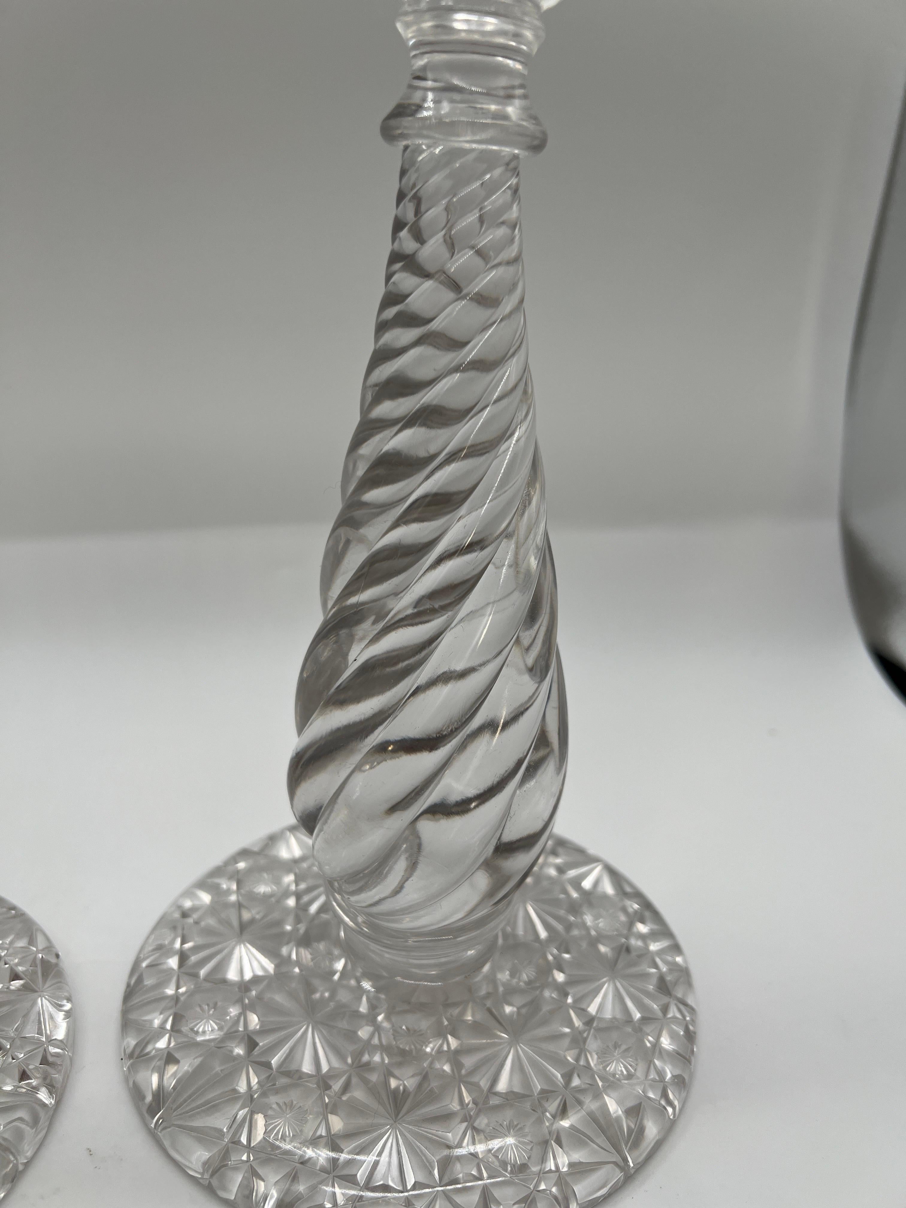 Pair, American Brilliant Period Cut Glass Russian & Swirl Pattern Candlesticks  For Sale 3