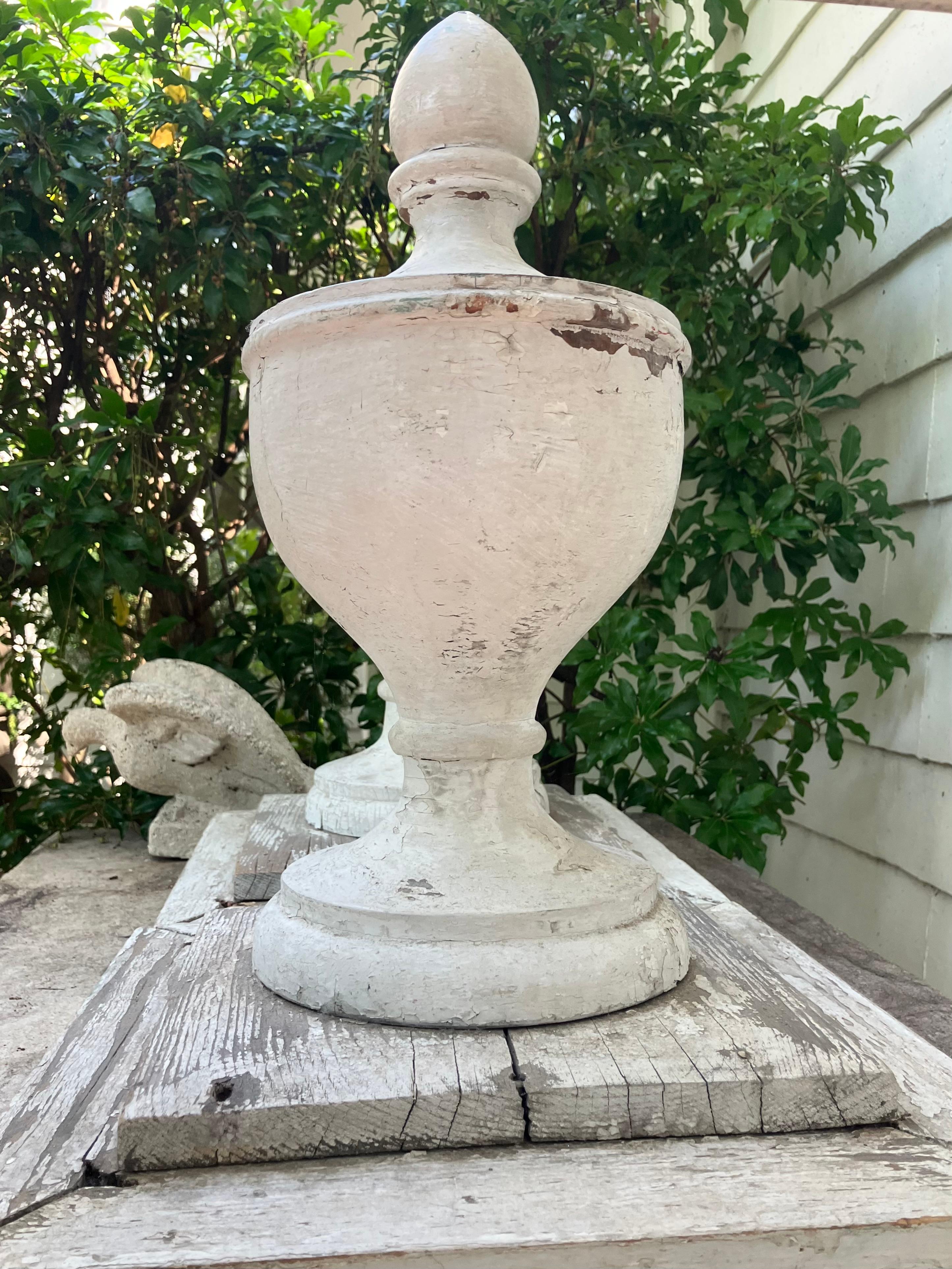 Late 19th Century Pair American Carved Urn Finials For Sale
