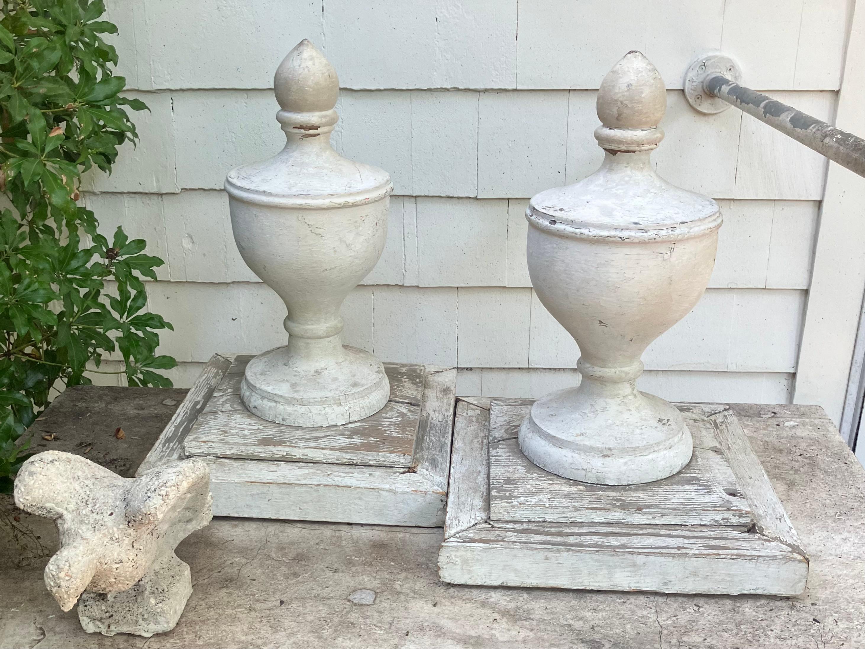 Wood Pair American Carved Urn Finials For Sale