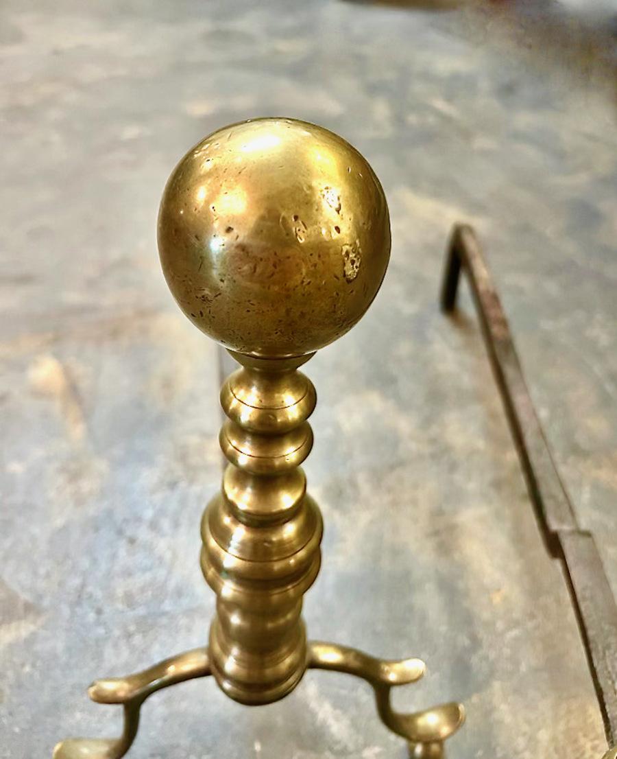 Pair American Federal Cannonball Andirons In Good Condition In Pasadena, CA