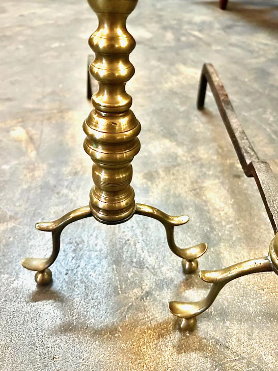 Early 19th Century Pair American Federal Cannonball Andirons