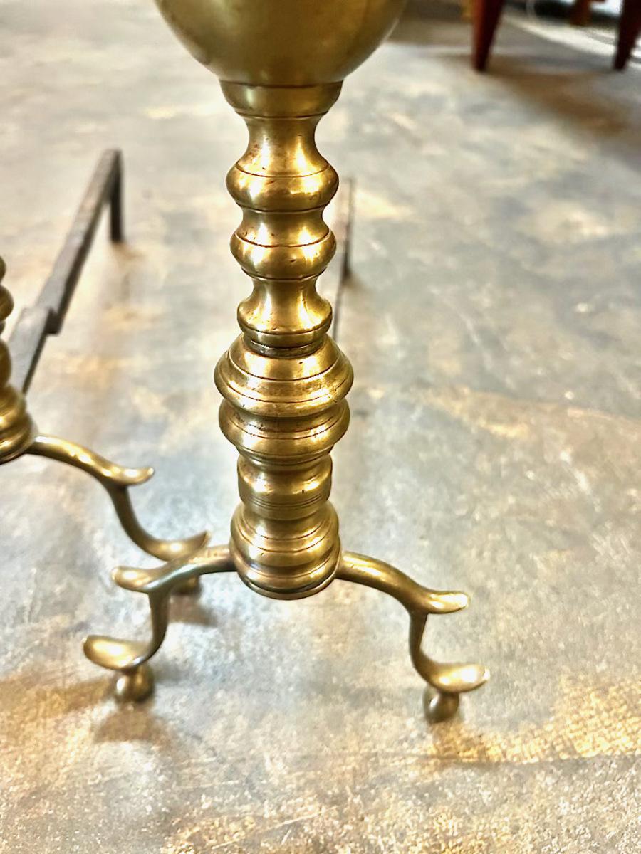 Brass Pair American Federal Cannonball Andirons