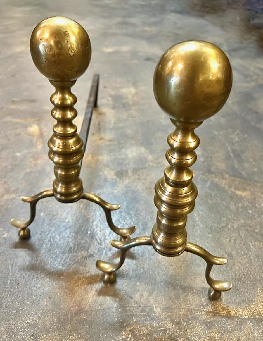 Pair American Federal Cannonball Andirons For Sale 1