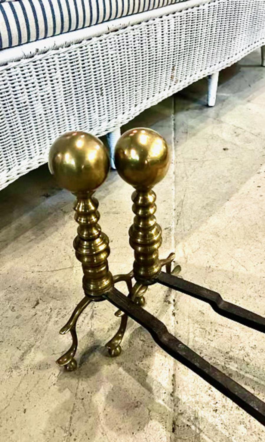 Pair American Federal Cannonball Andirons 2