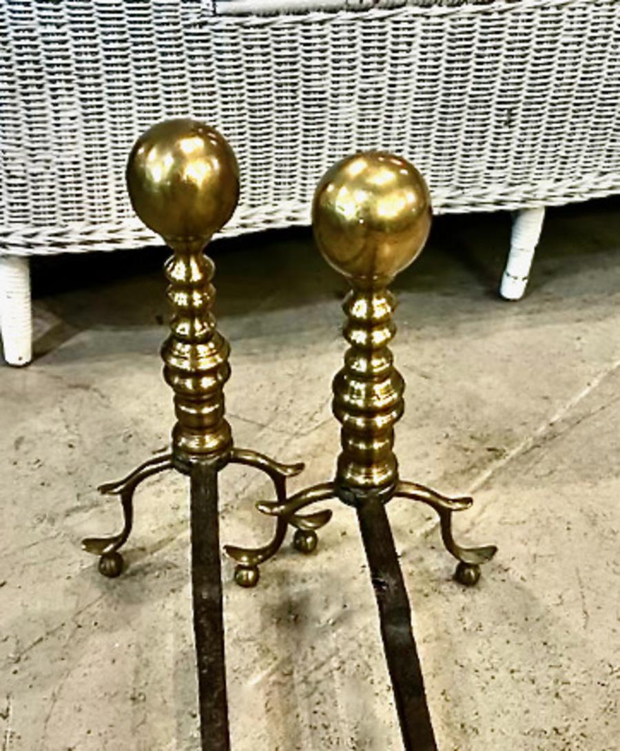 Pair American Federal Cannonball Andirons For Sale 3